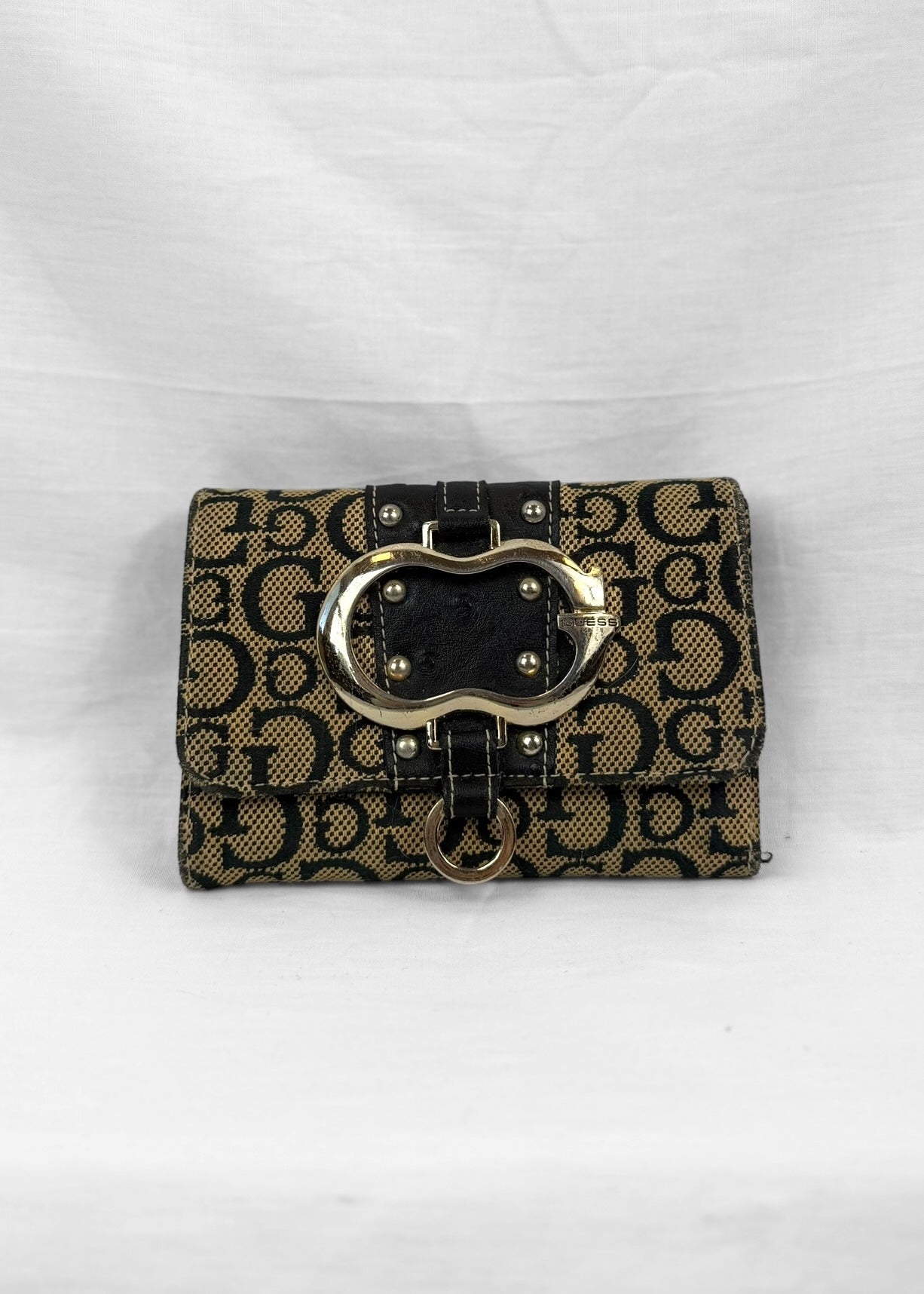 Vintage Guess Wallet in Black Monogram Silver