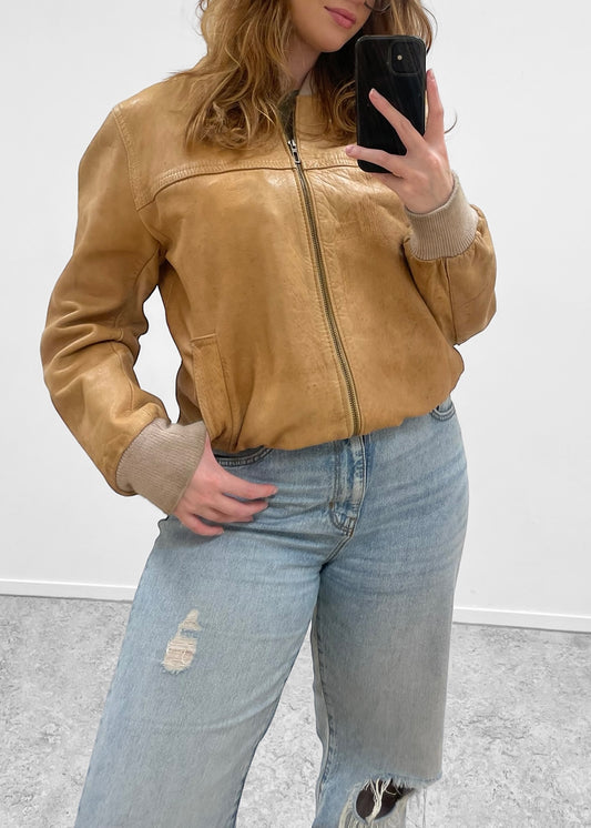 Vintage Leather Bomber Jacket L