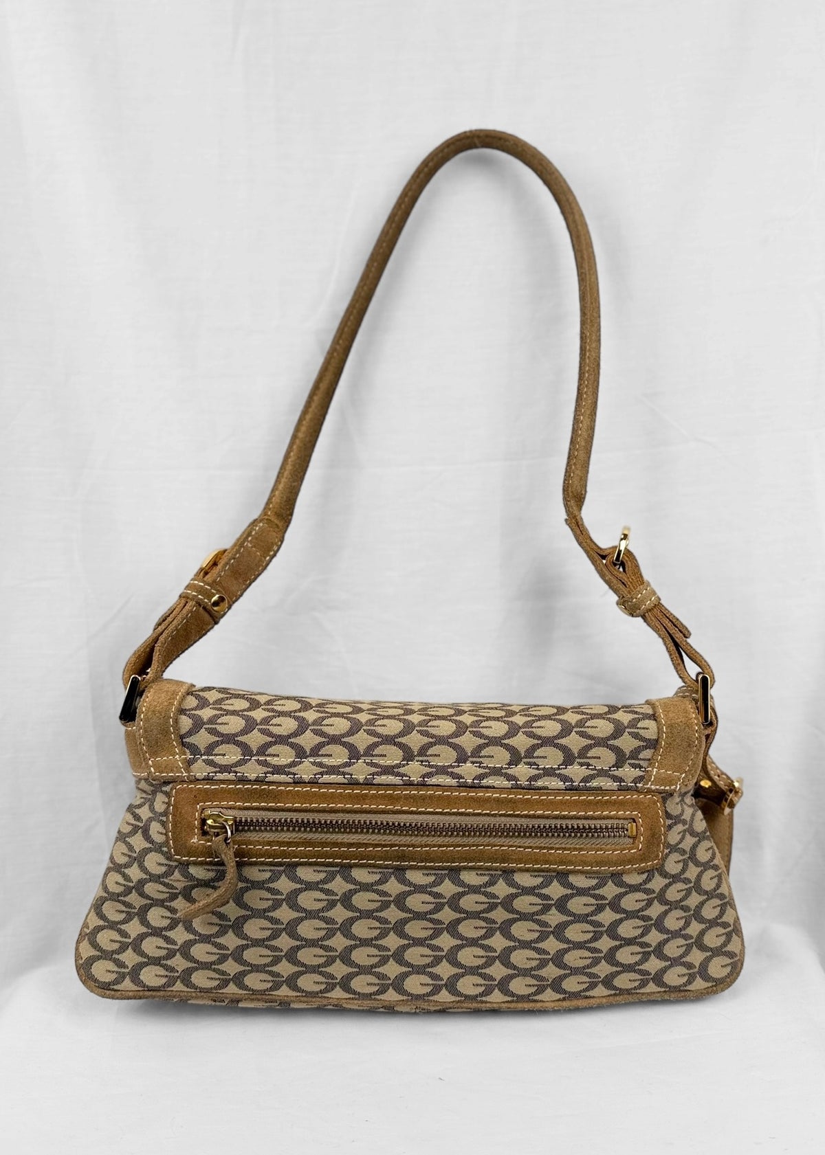 Vintage Guess Bag in Brown Suede and Gold