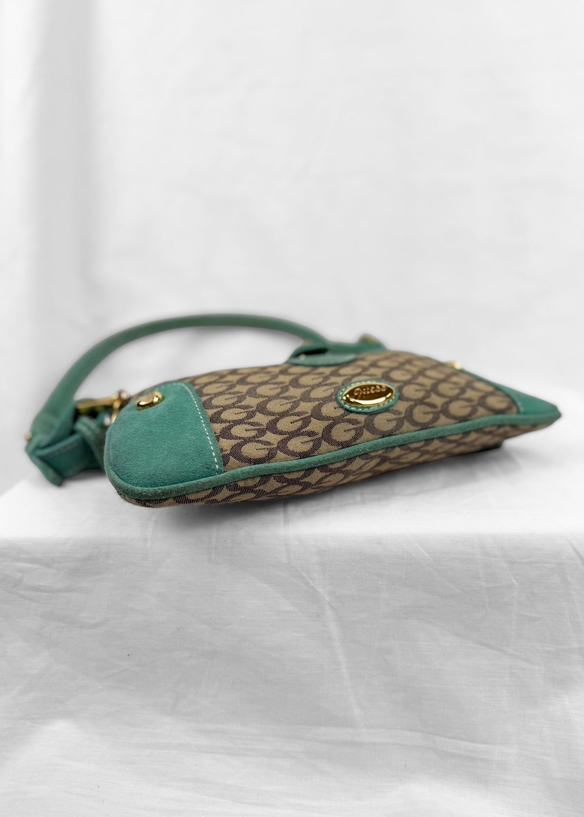RARE Vintage Guess Bag Turquoise Suede Gold Details