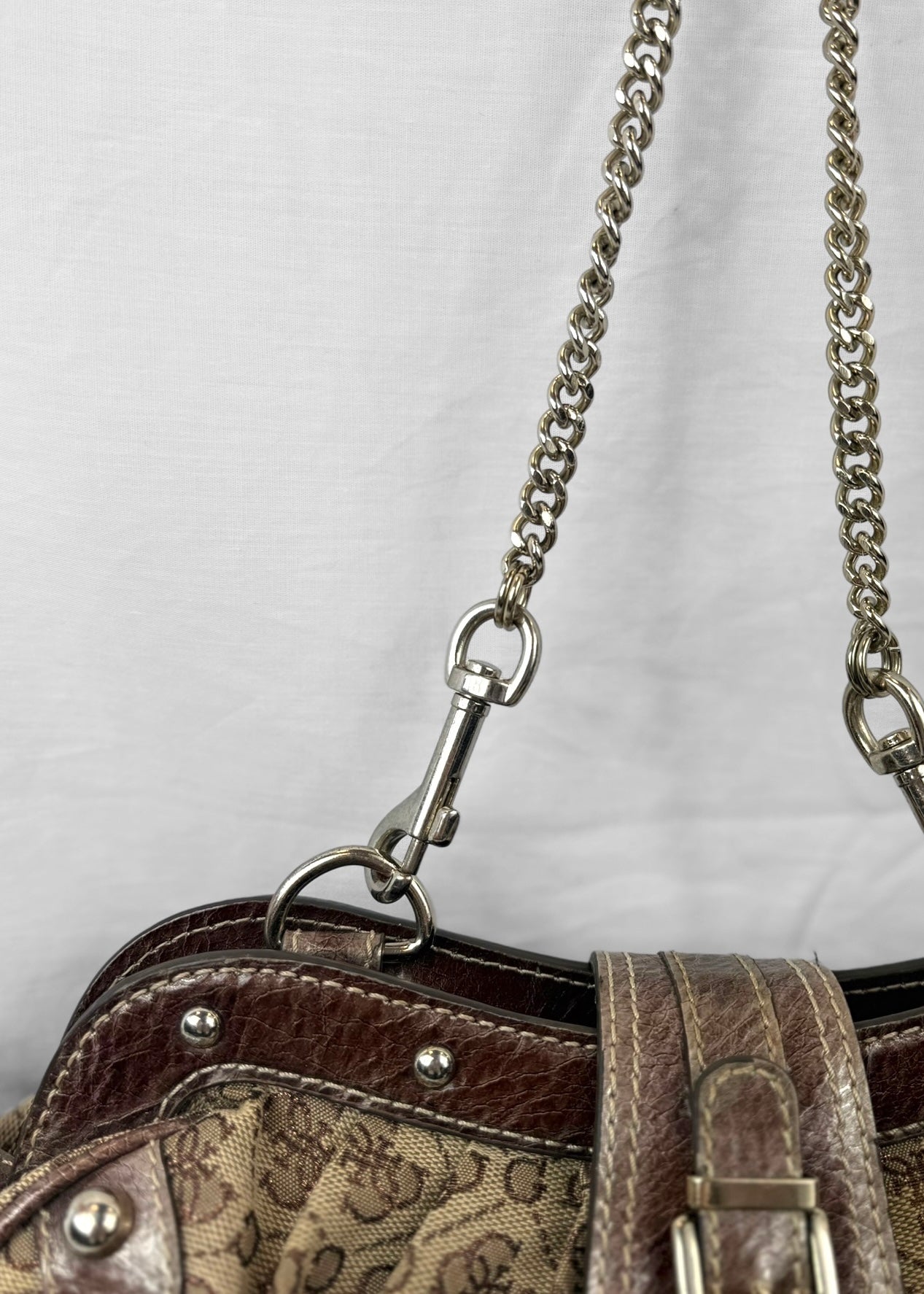 Rare Vintage Guess Bag in Brown Monogram and Silver Chain