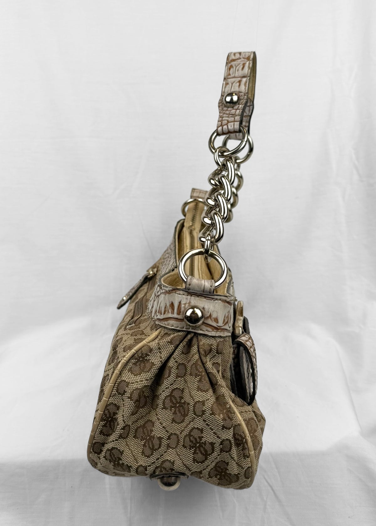 Vintage Guess Bag Cream Croco Belt Detail Silver