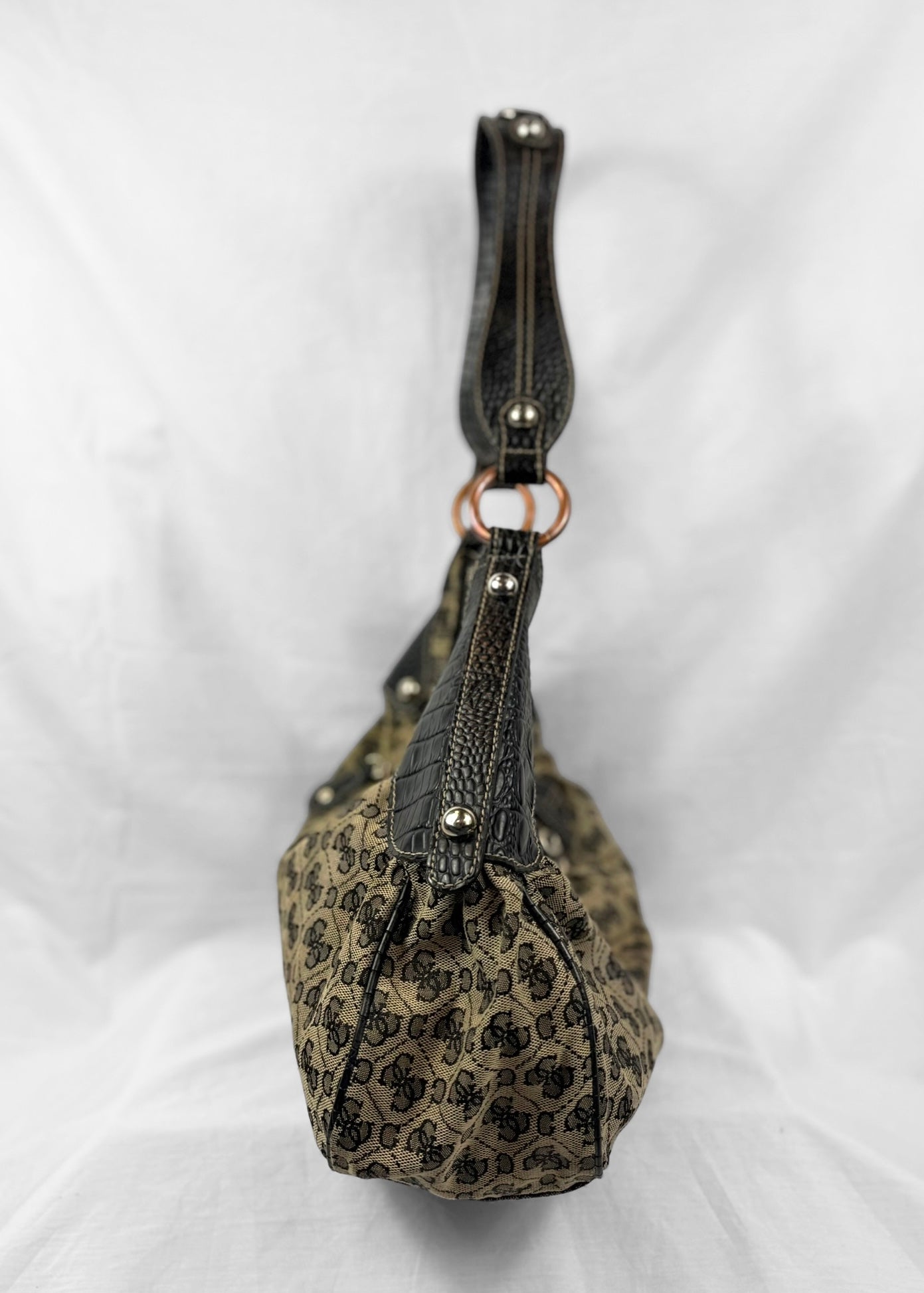 Rare Vintage Guess Y2K Shoulderbag in Croco Black Monogram G Buckle