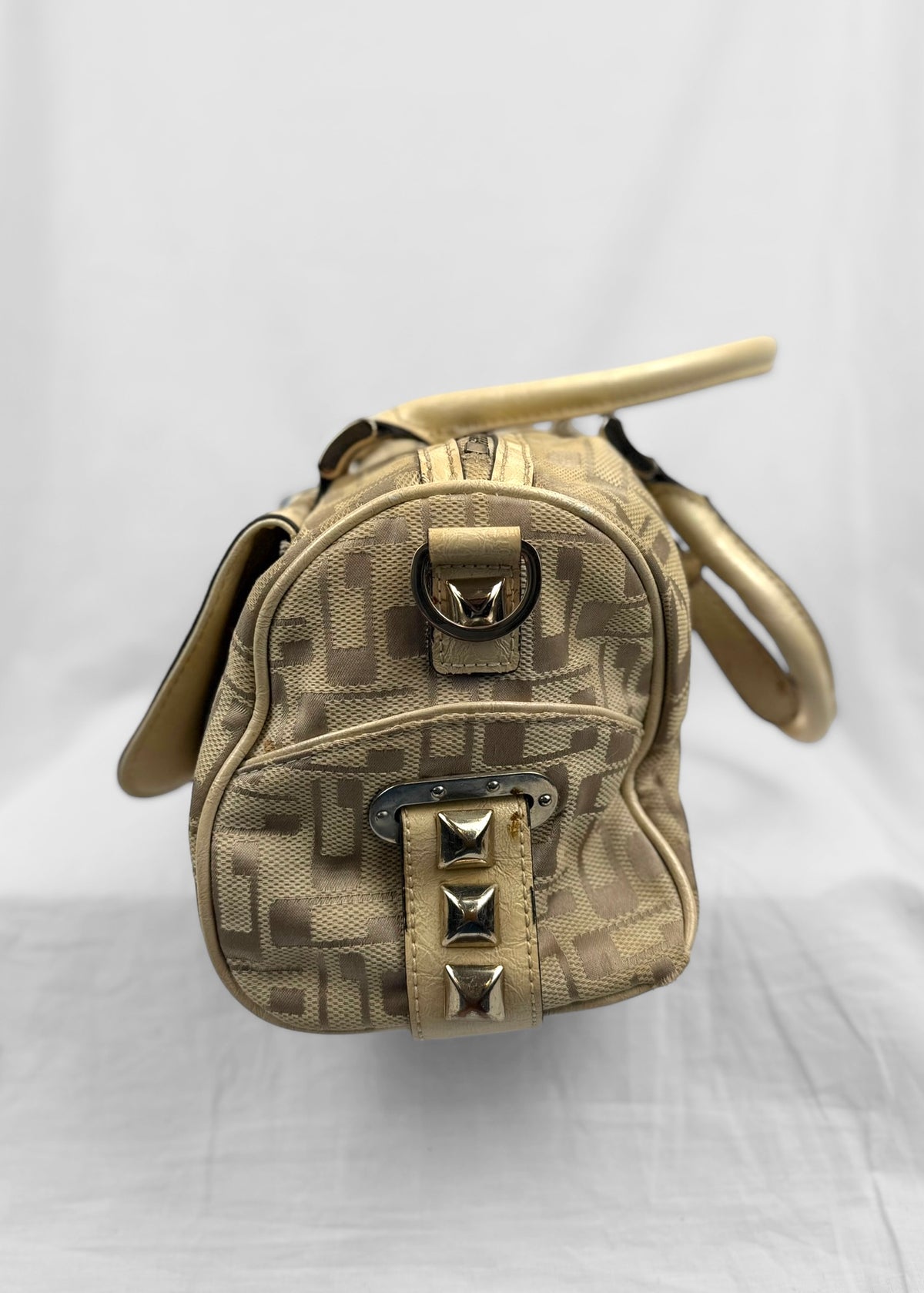 Vintage Guess 00s Bag Studded in Cream Silver Monogram