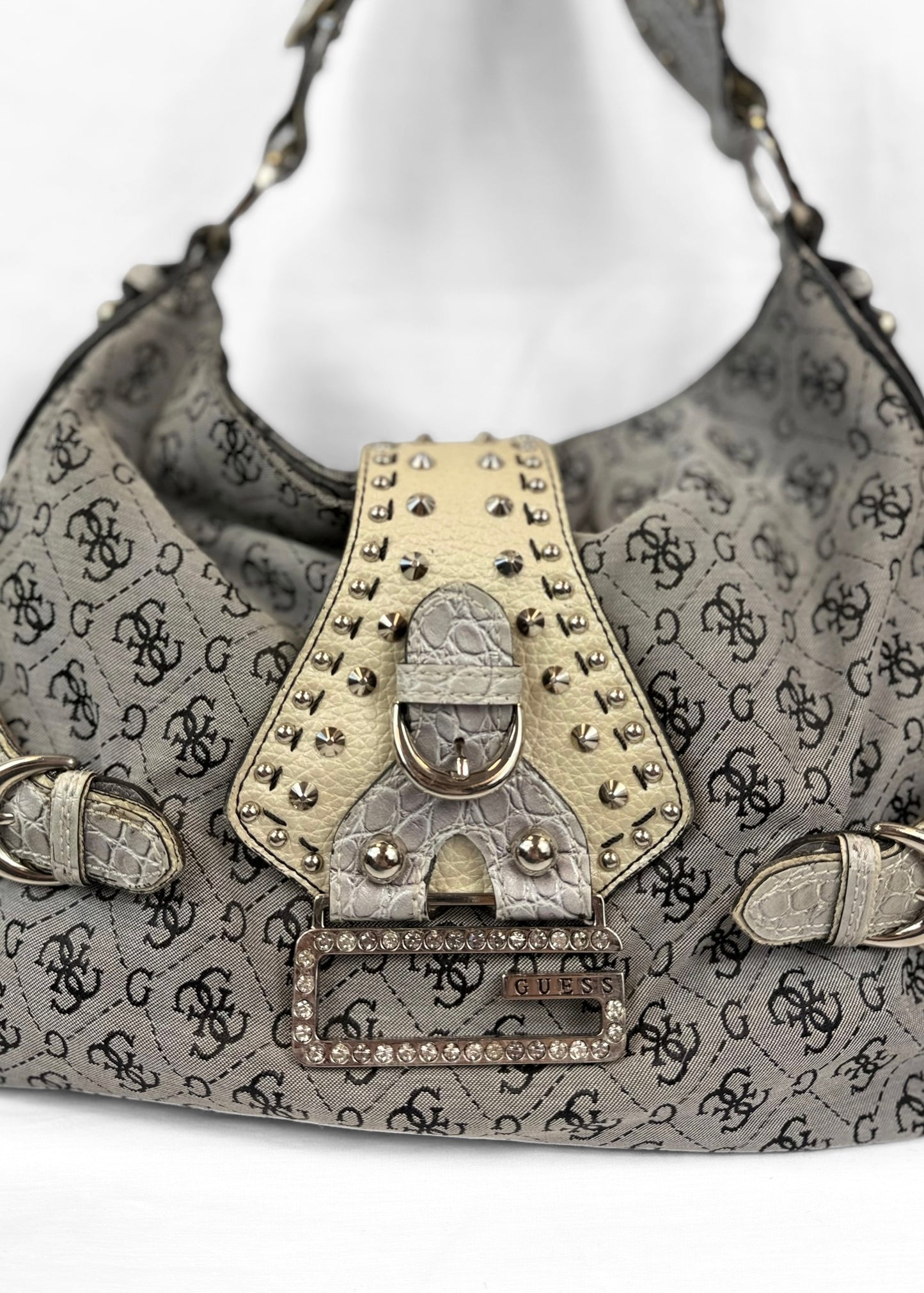 Vintage Guess Bag in Grey Studded Slouchy