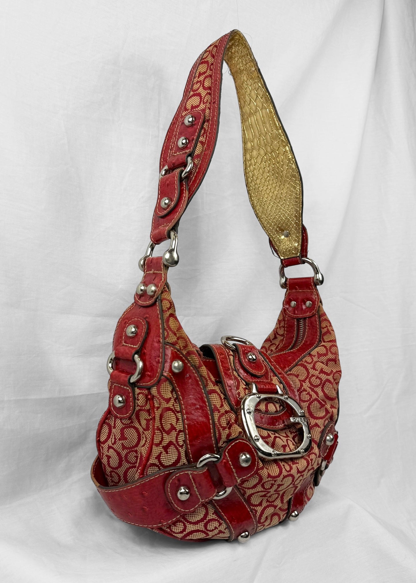 Rare Vintage Guess Bag in Red Monogram with G Buckle