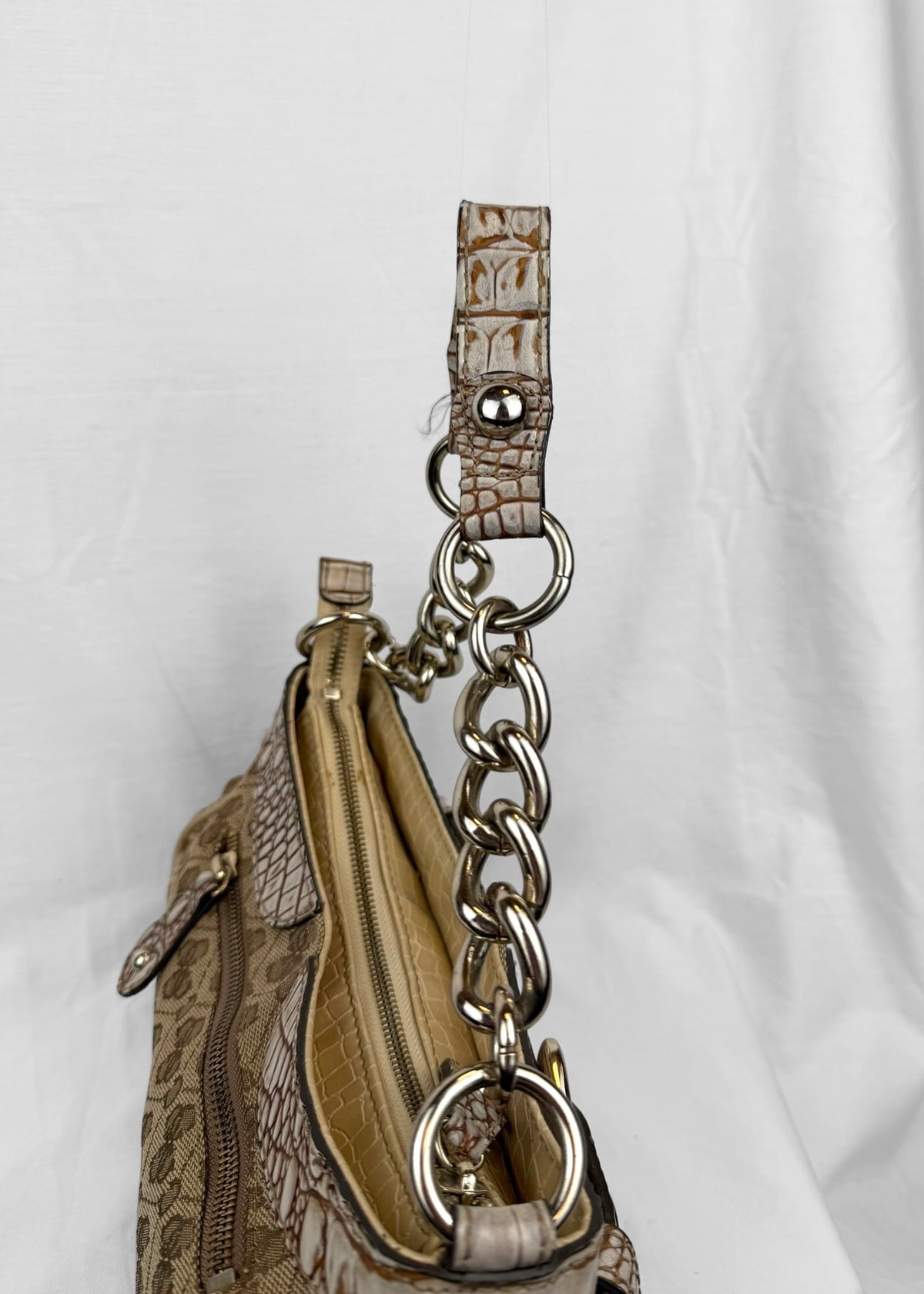Vintage Guess Bag Cream Croco Belt Detail Silver