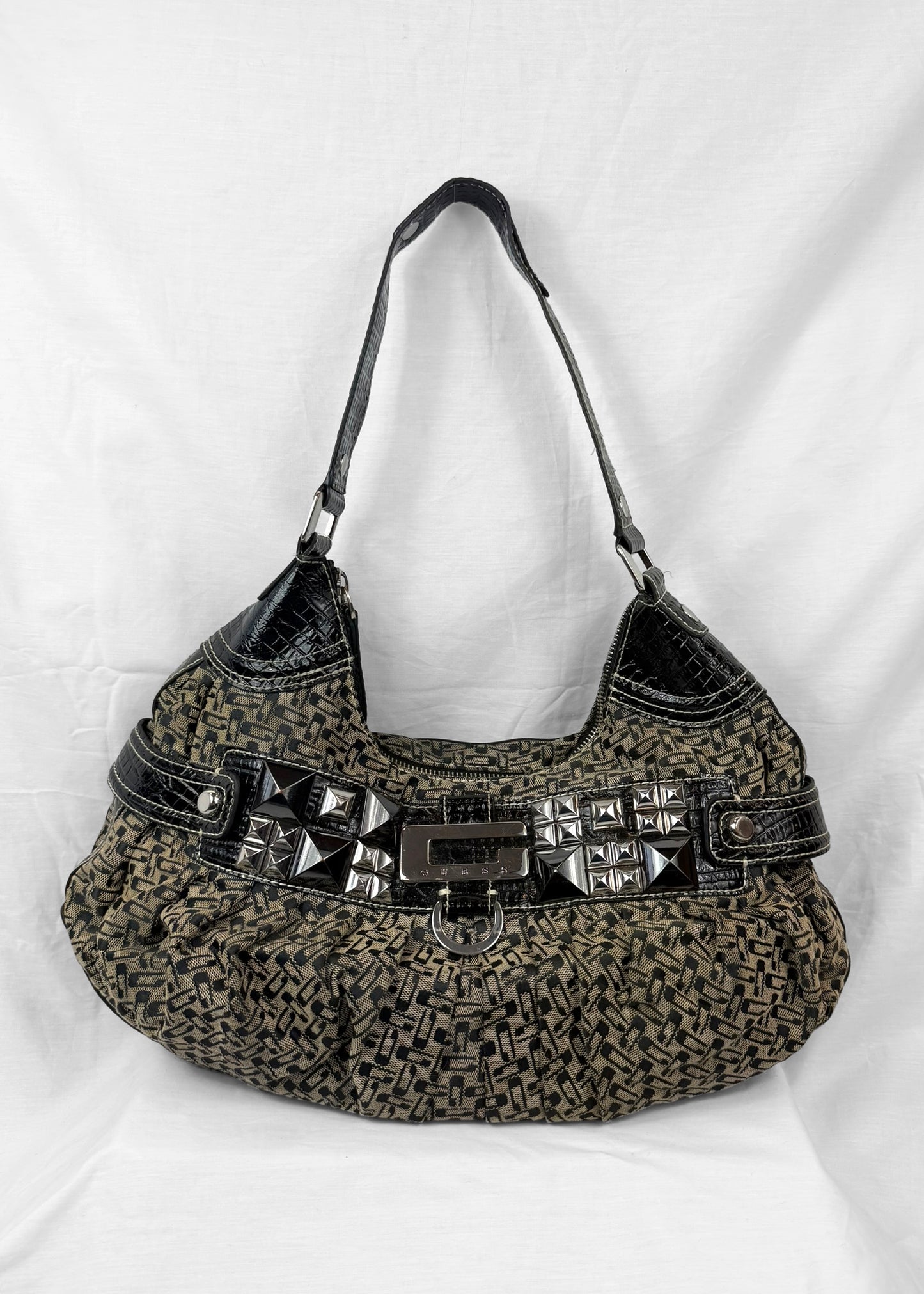 Vintage Guess Black Monogram Studded Shoulderbag