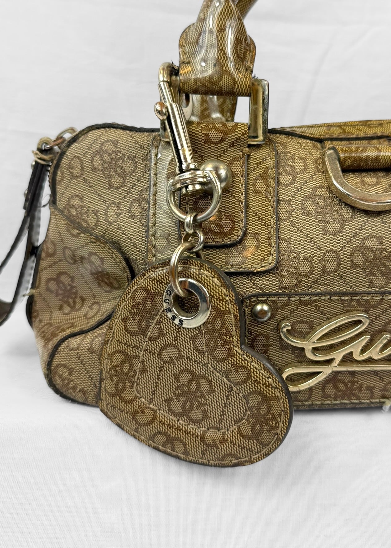 Vintage Guess Bag Brown Monogram with Heart Charm