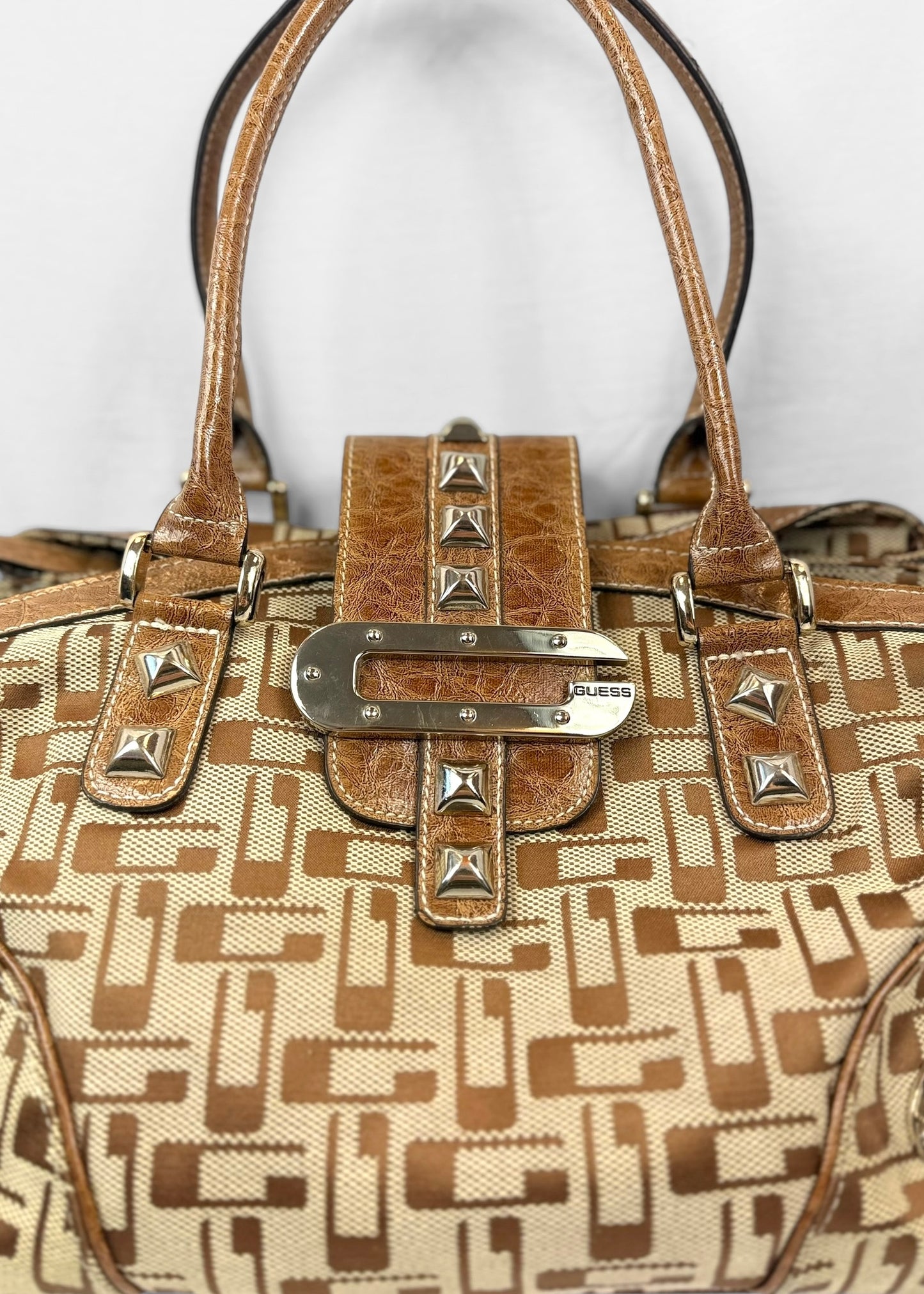 Vintage Guess Bag in Brown Monogram Silver Details