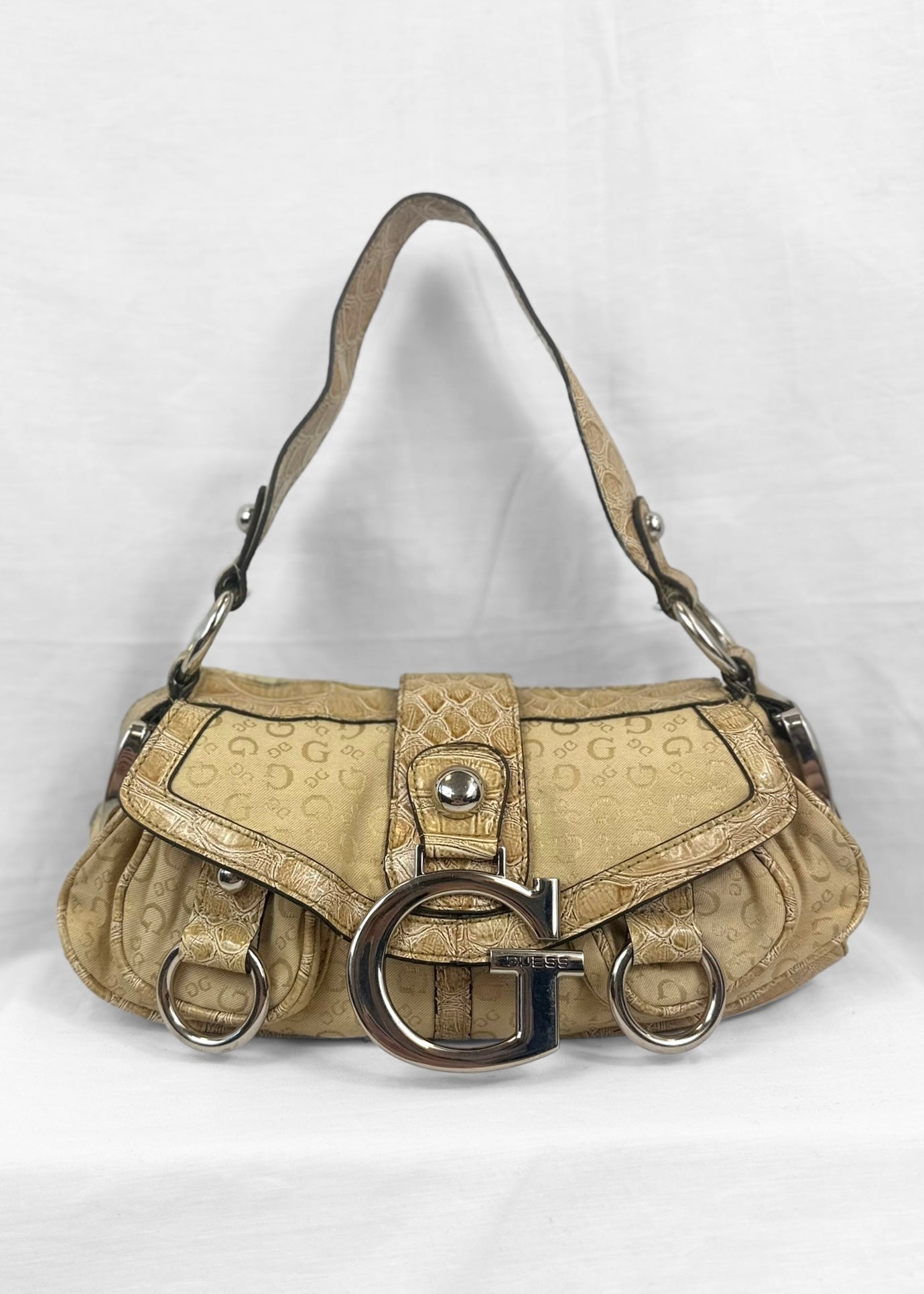 Vintage Guess Bag in Cream Monogram and Silver G