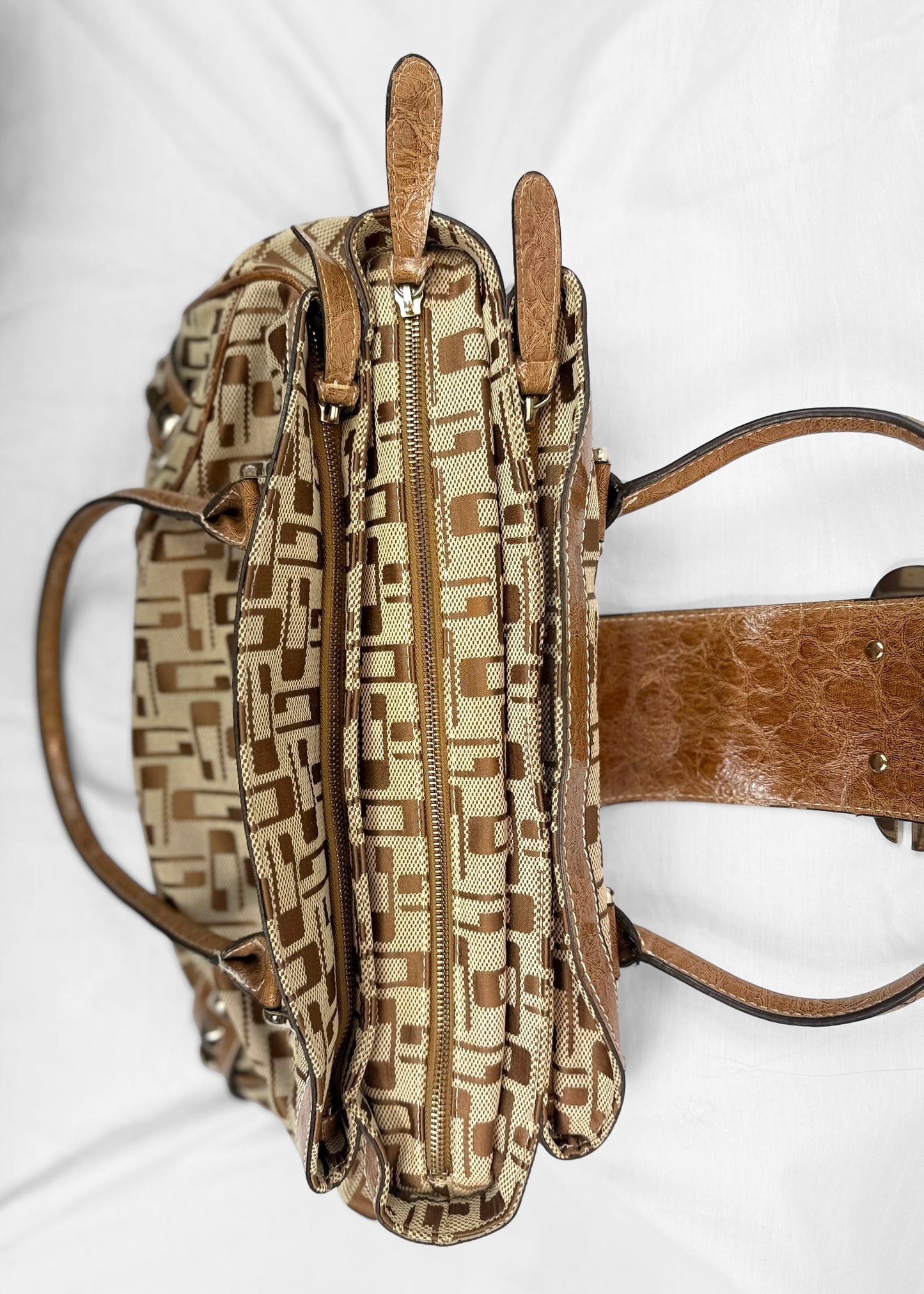 Vintage Guess Bag in Brown Monogram Silver Details