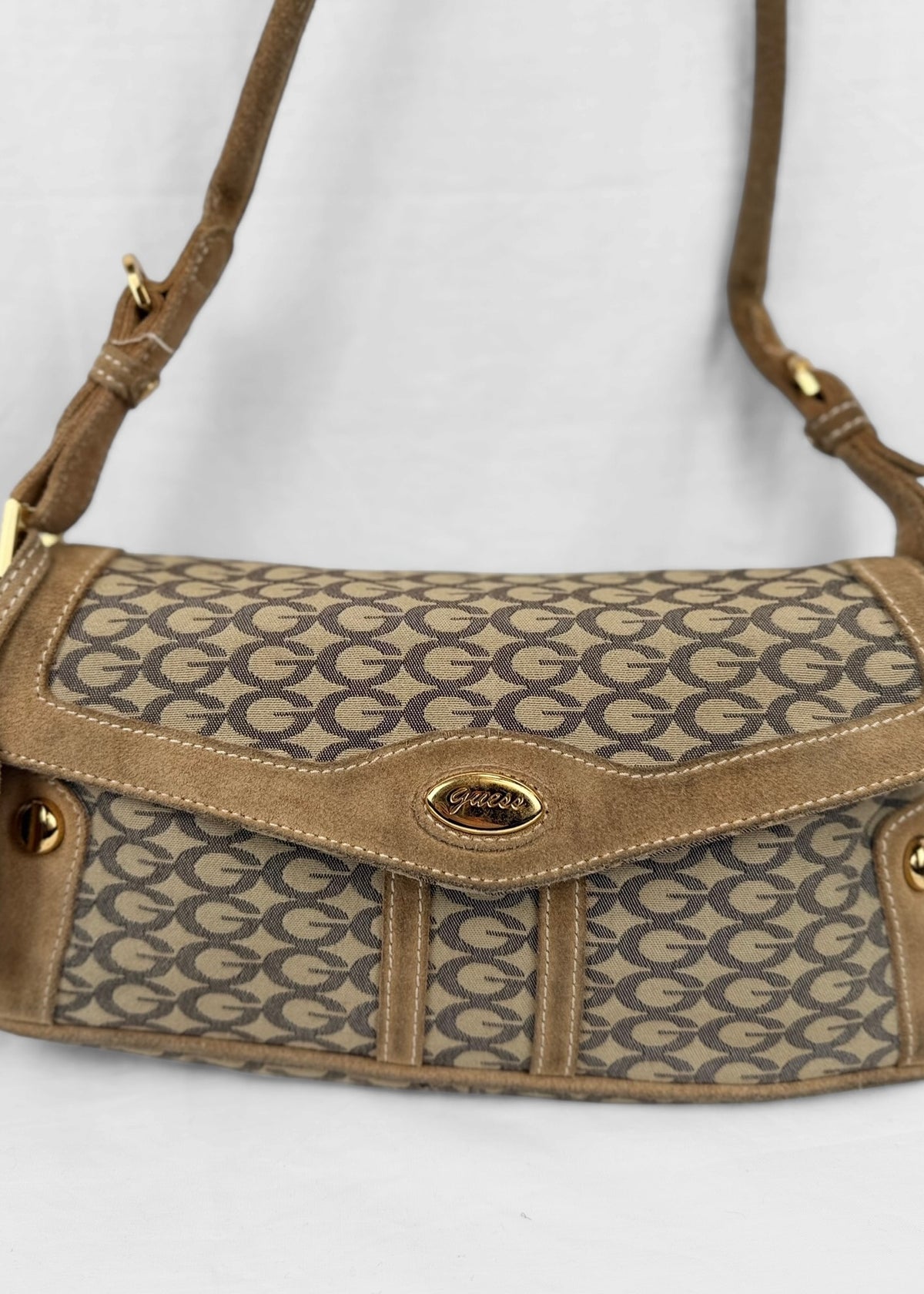 Vintage Guess Bag in Brown Suede and Gold