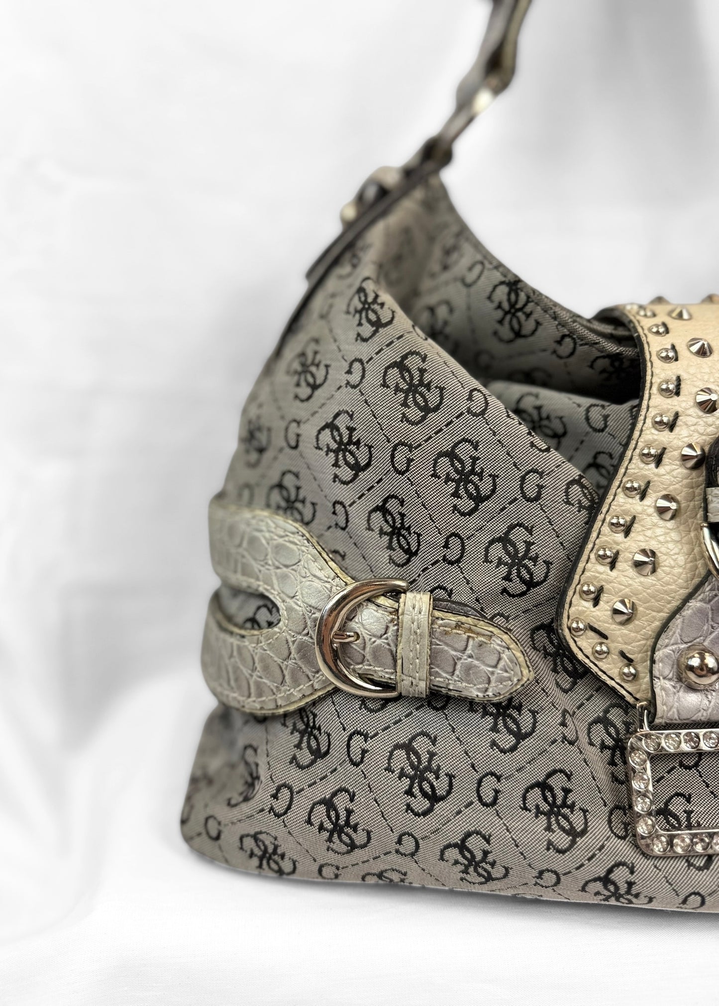 Vintage Guess Bag in Grey Studded Slouchy