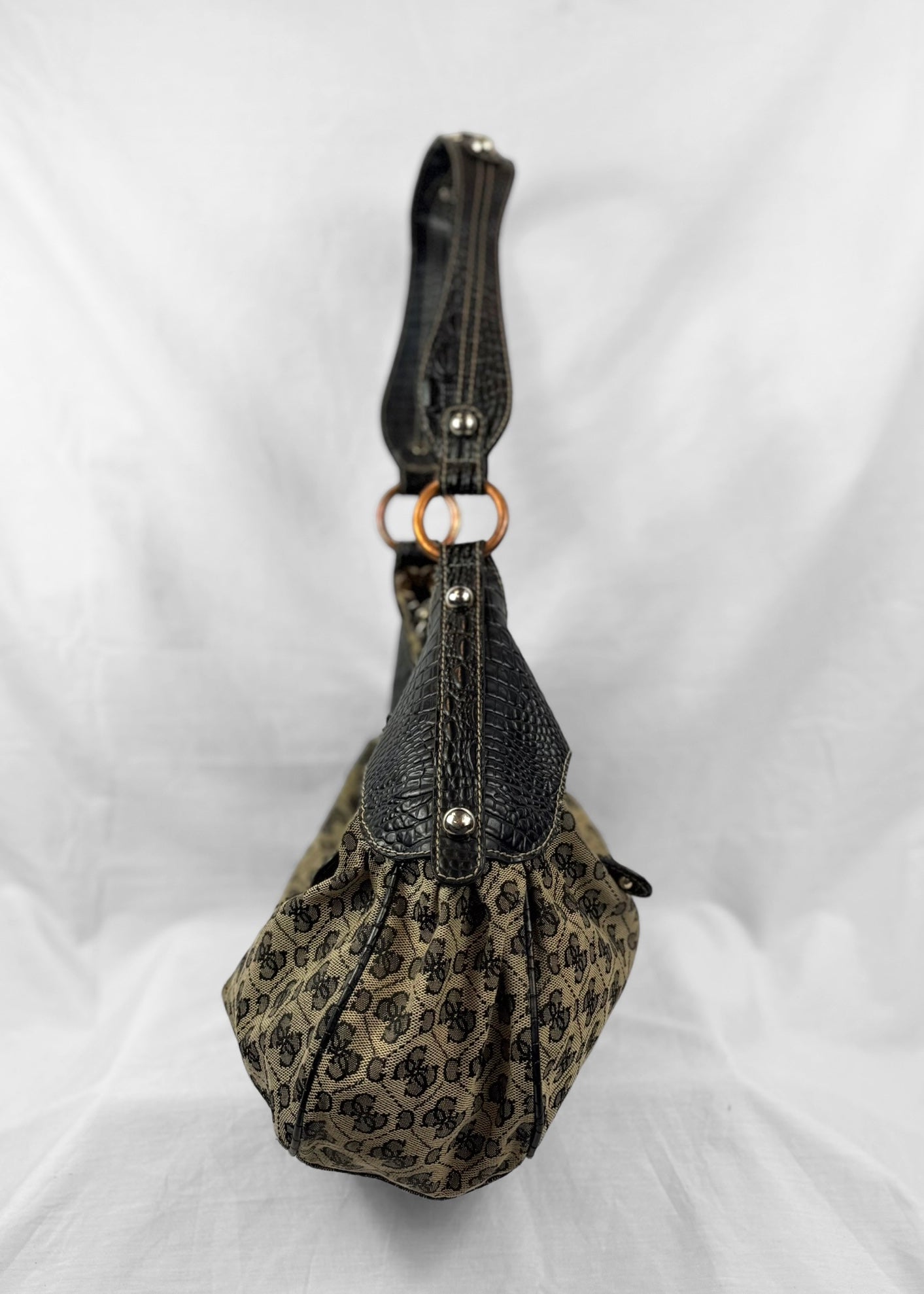 Rare Vintage Guess Y2K Shoulderbag in Croco Black Monogram G Buckle