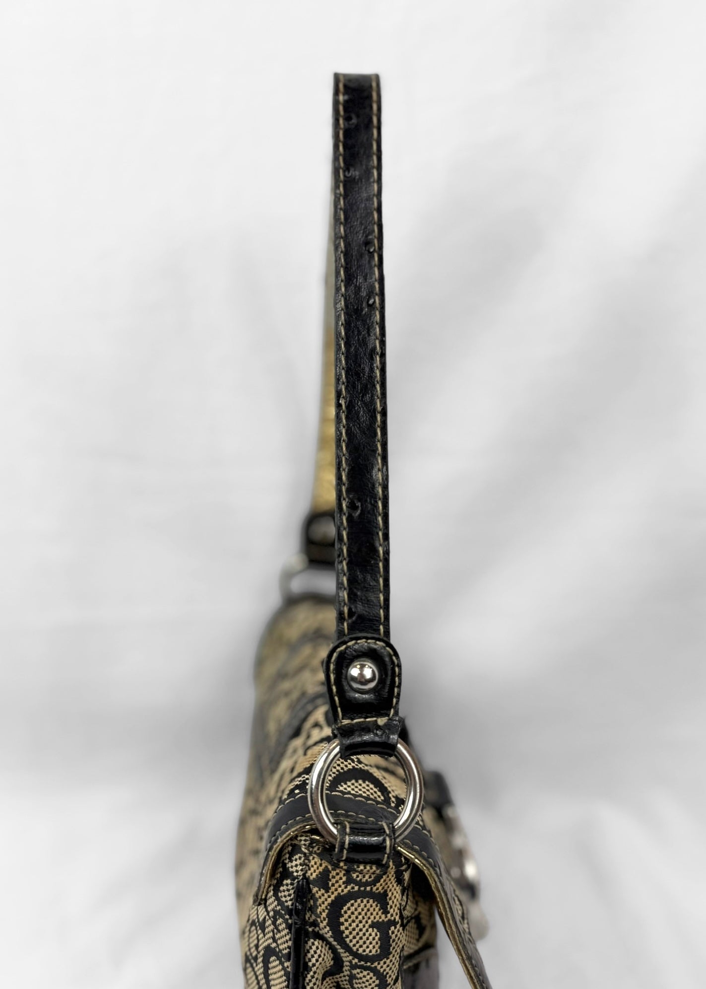 Vintage Guess Small Shoulderbag Black Monogram Silver Buckle