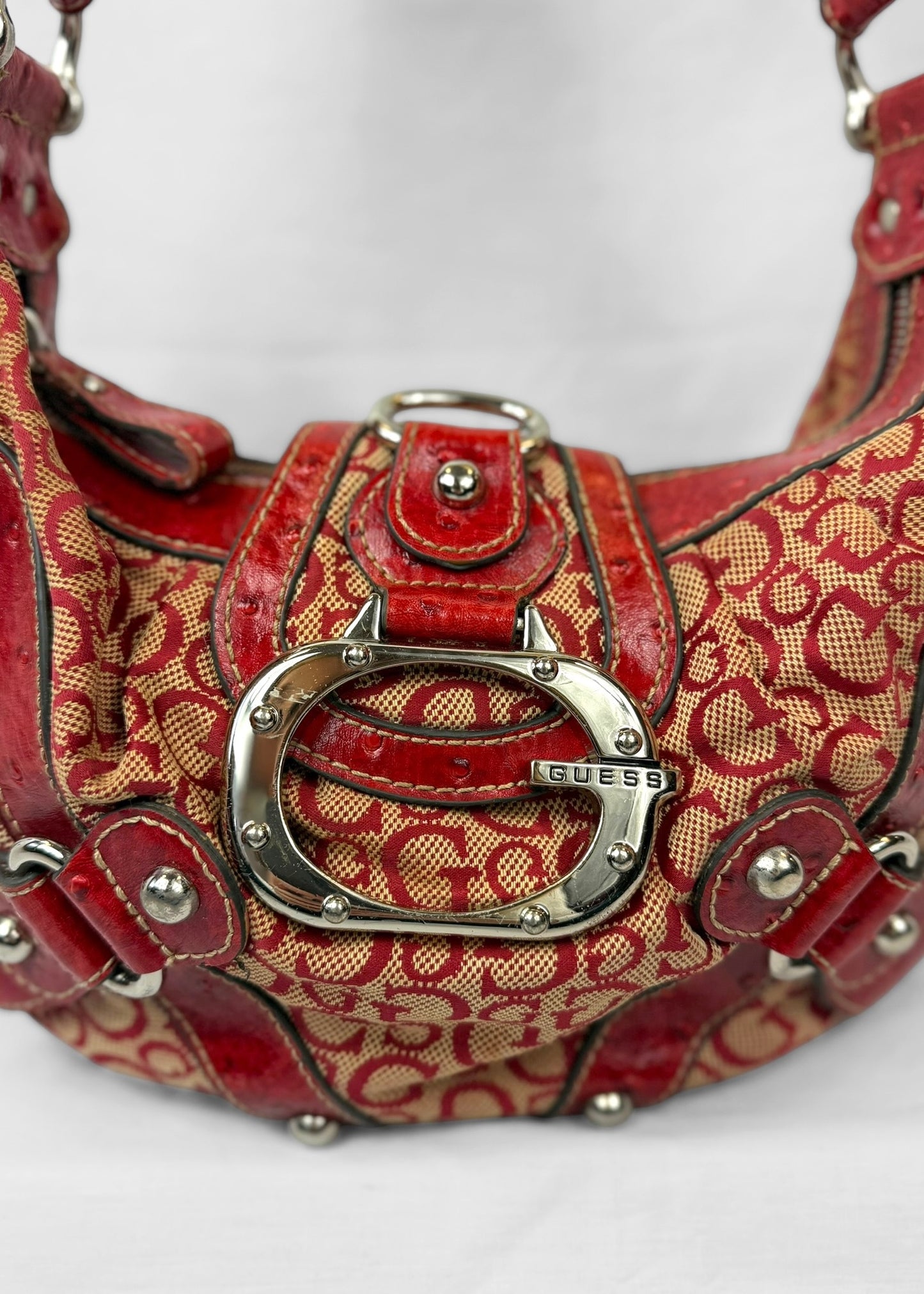Rare Vintage Guess Bag in Red Monogram with G Buckle