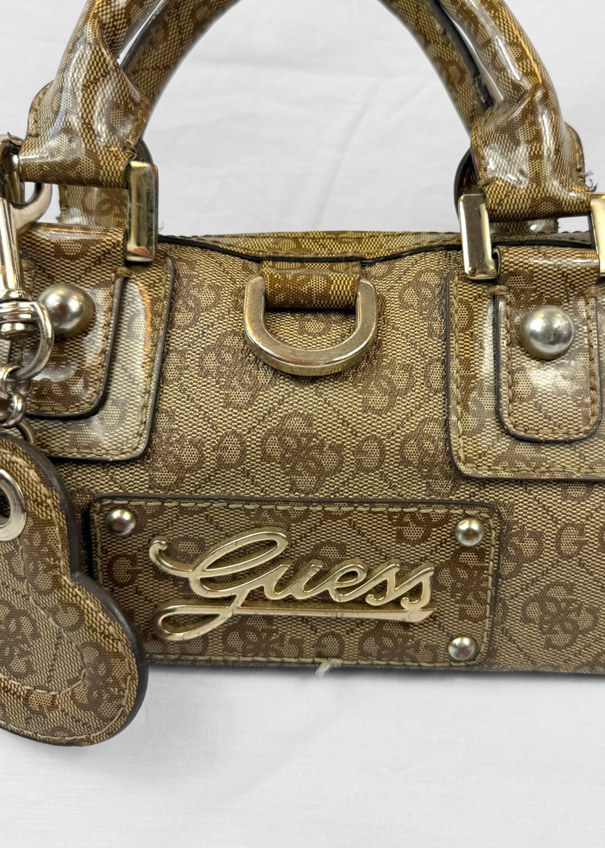 Vintage Guess Bag Brown Monogram with Heart Charm