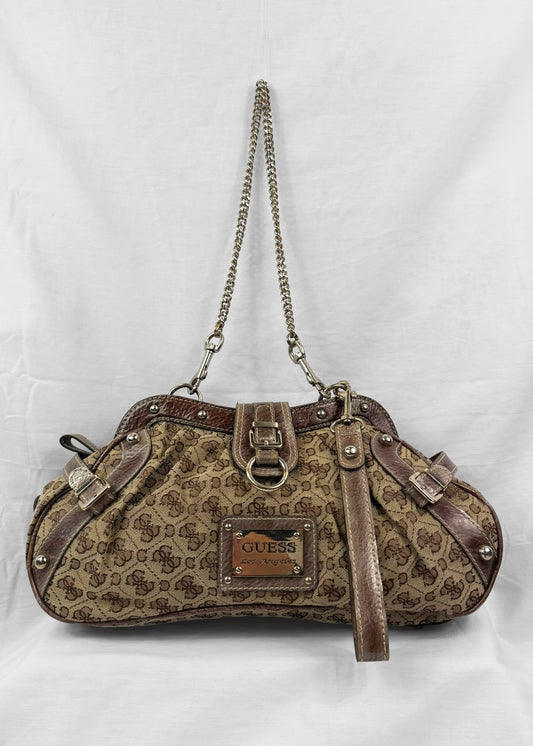 Rare Vintage Guess Bag in Brown Monogram and Silver Chain