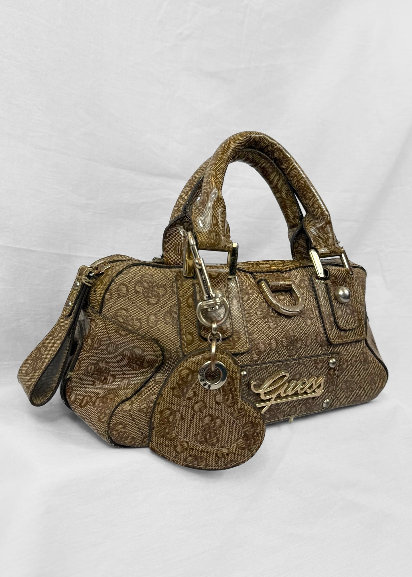 Vintage Guess Bag Brown Monogram with Heart Charm