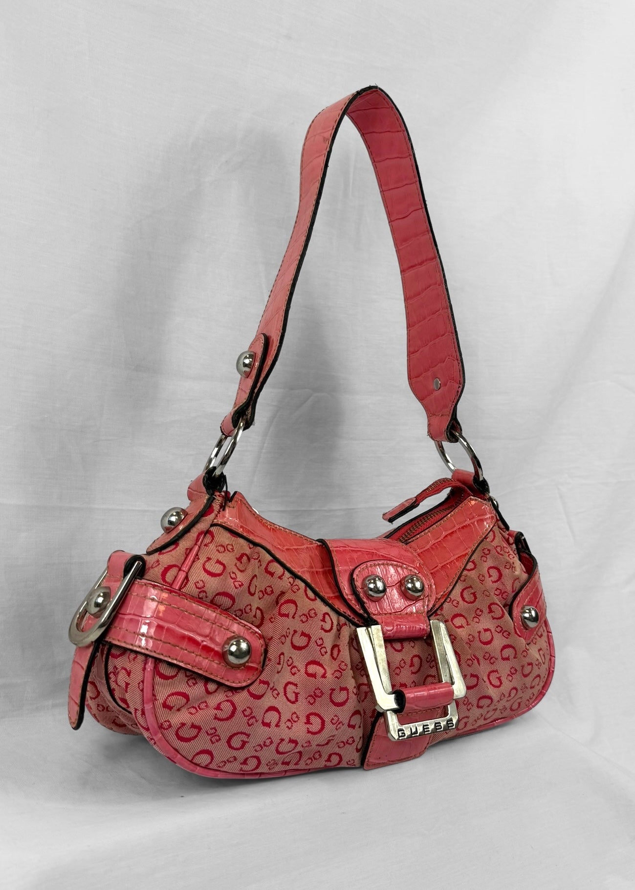 Vintage Guess Bag in Pink Monogram and Silver Details