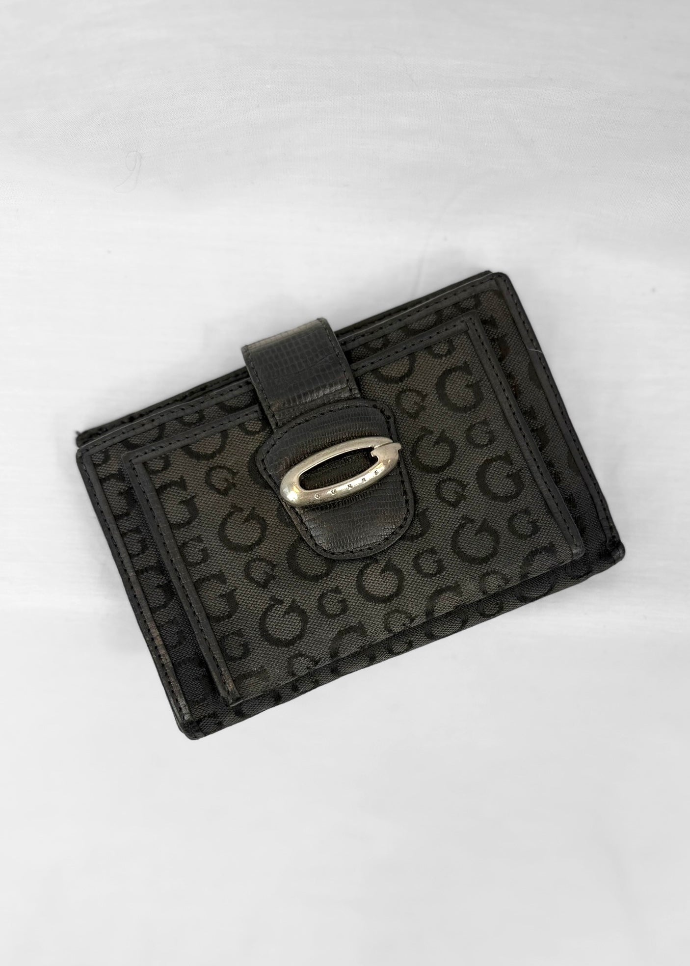Vintage Guess Wallet in Black Monogram Silver