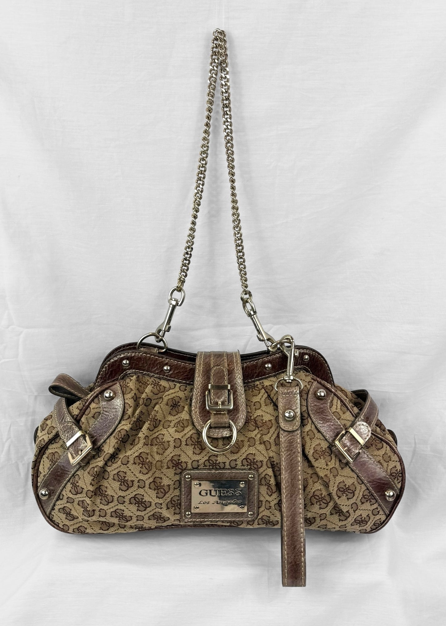 Rare Vintage Guess Bag in Brown Monogram and Silver Chain