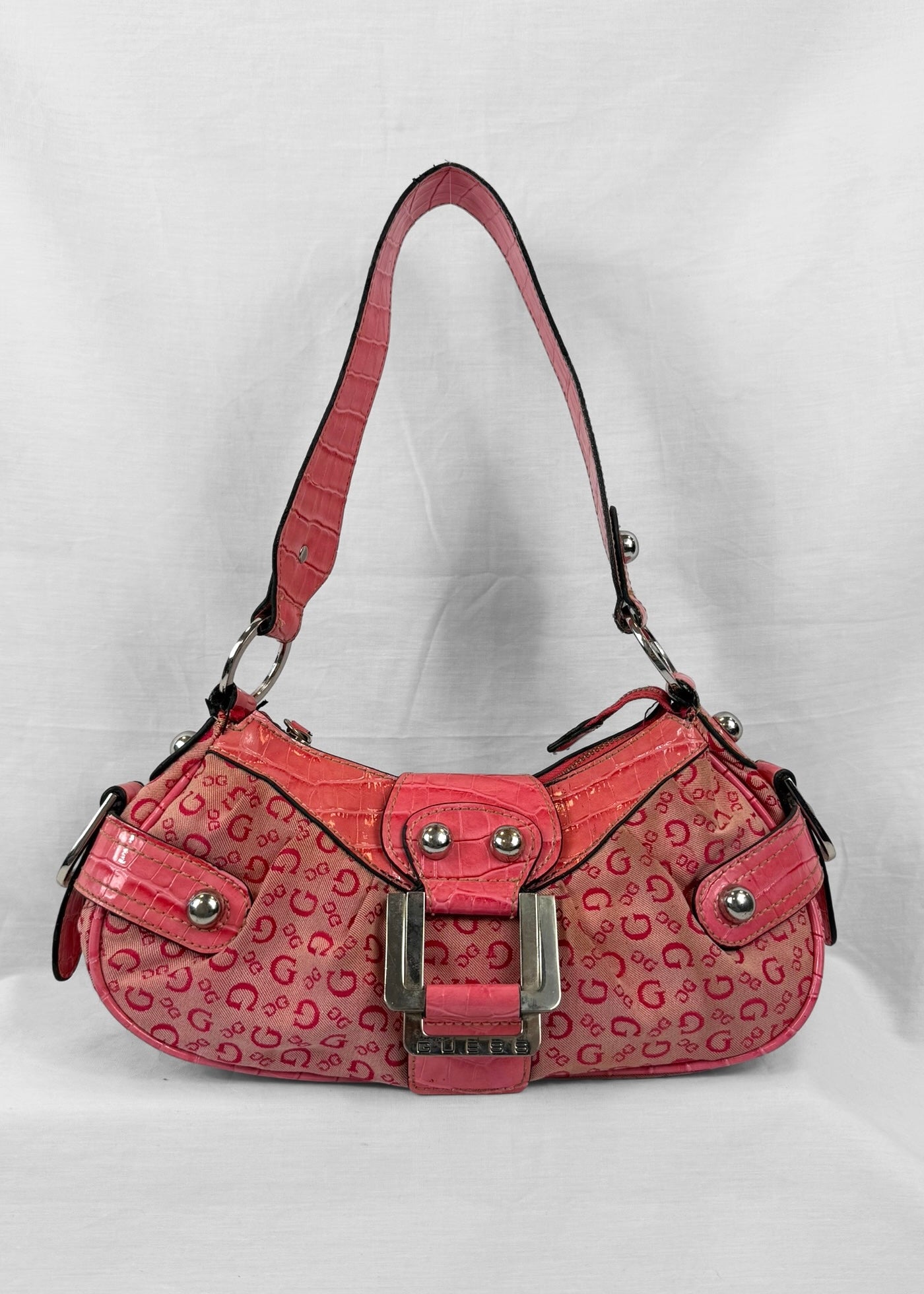 Vintage Guess Bag in Pink Monogram and Silver Details