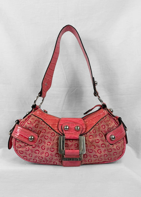 Vintage Guess Bag in Pink Monogram and Silver Details