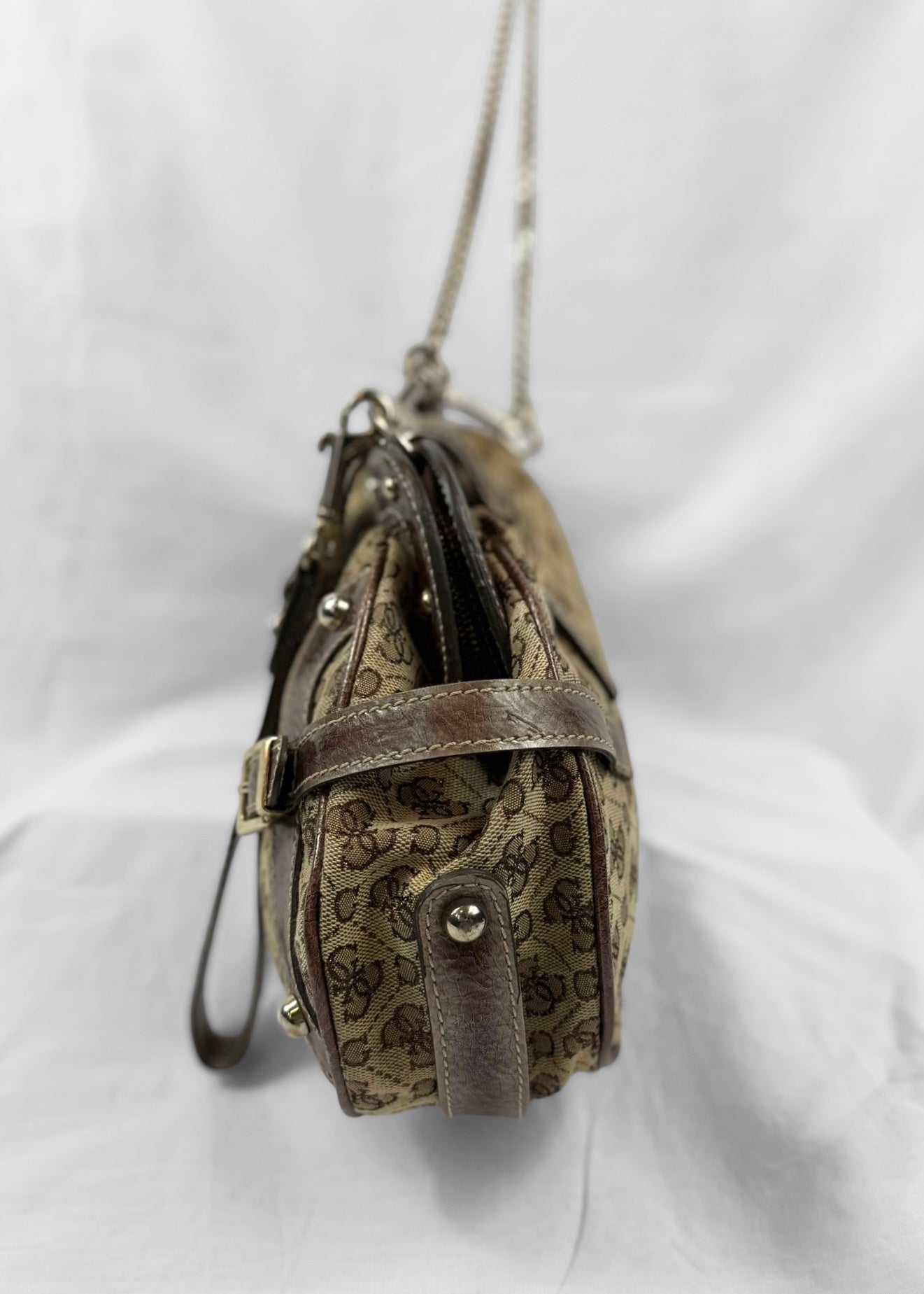 Rare Vintage Guess Bag in Brown Monogram and Silver Chain