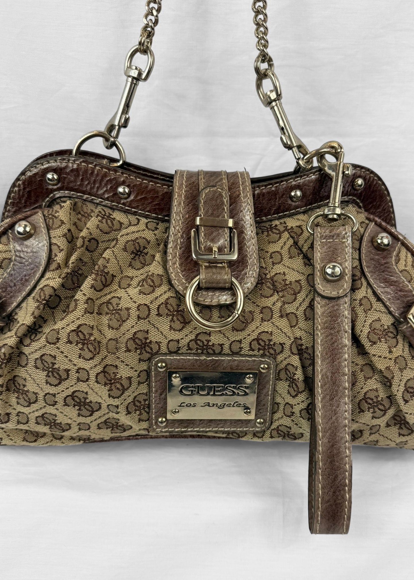 Rare Vintage Guess Bag in Brown Monogram and Silver Chain