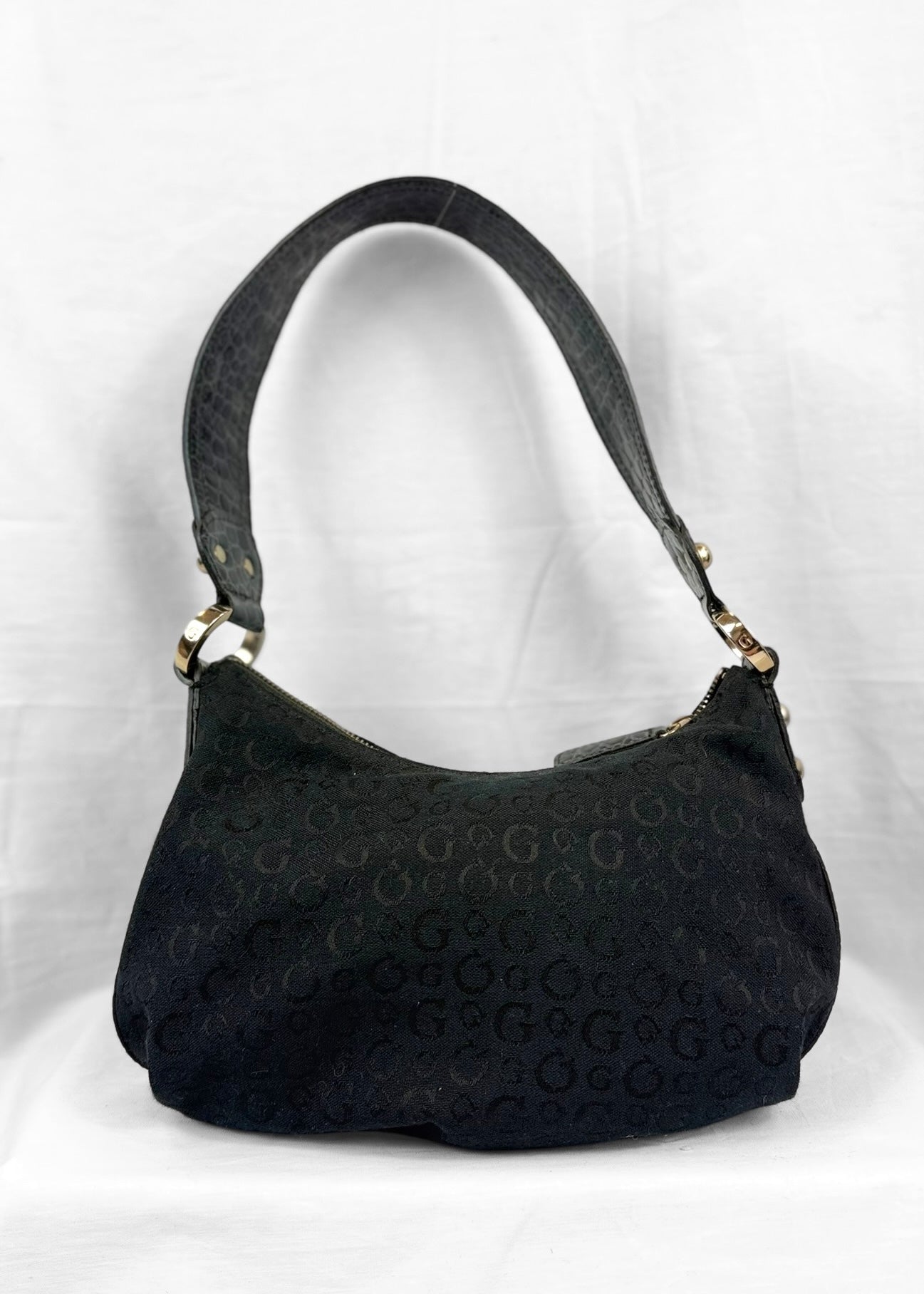 Vintage Guess Bag in Black Monogram Croco and Silver
