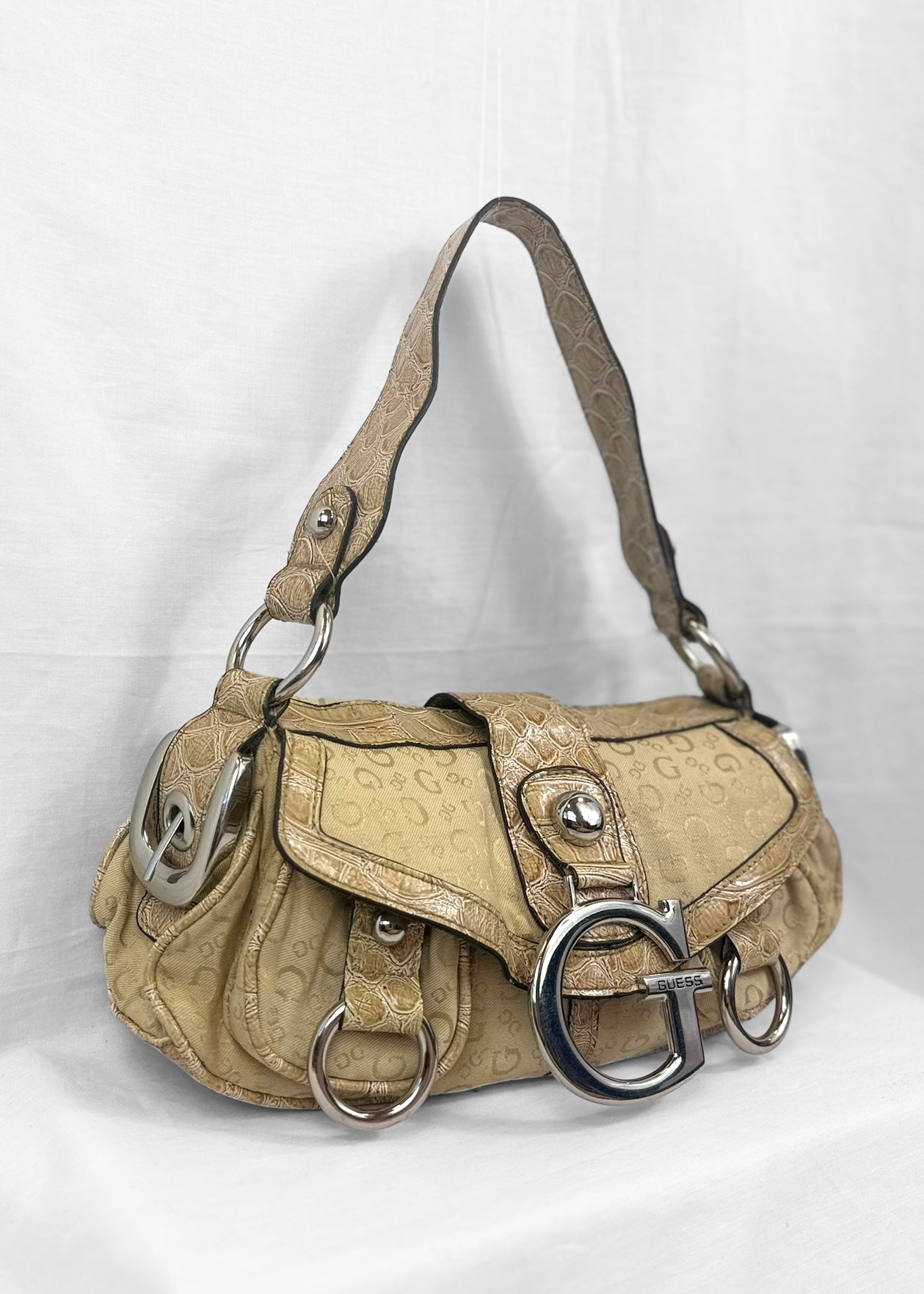 Vintage Guess Bag in Cream Monogram and Silver G