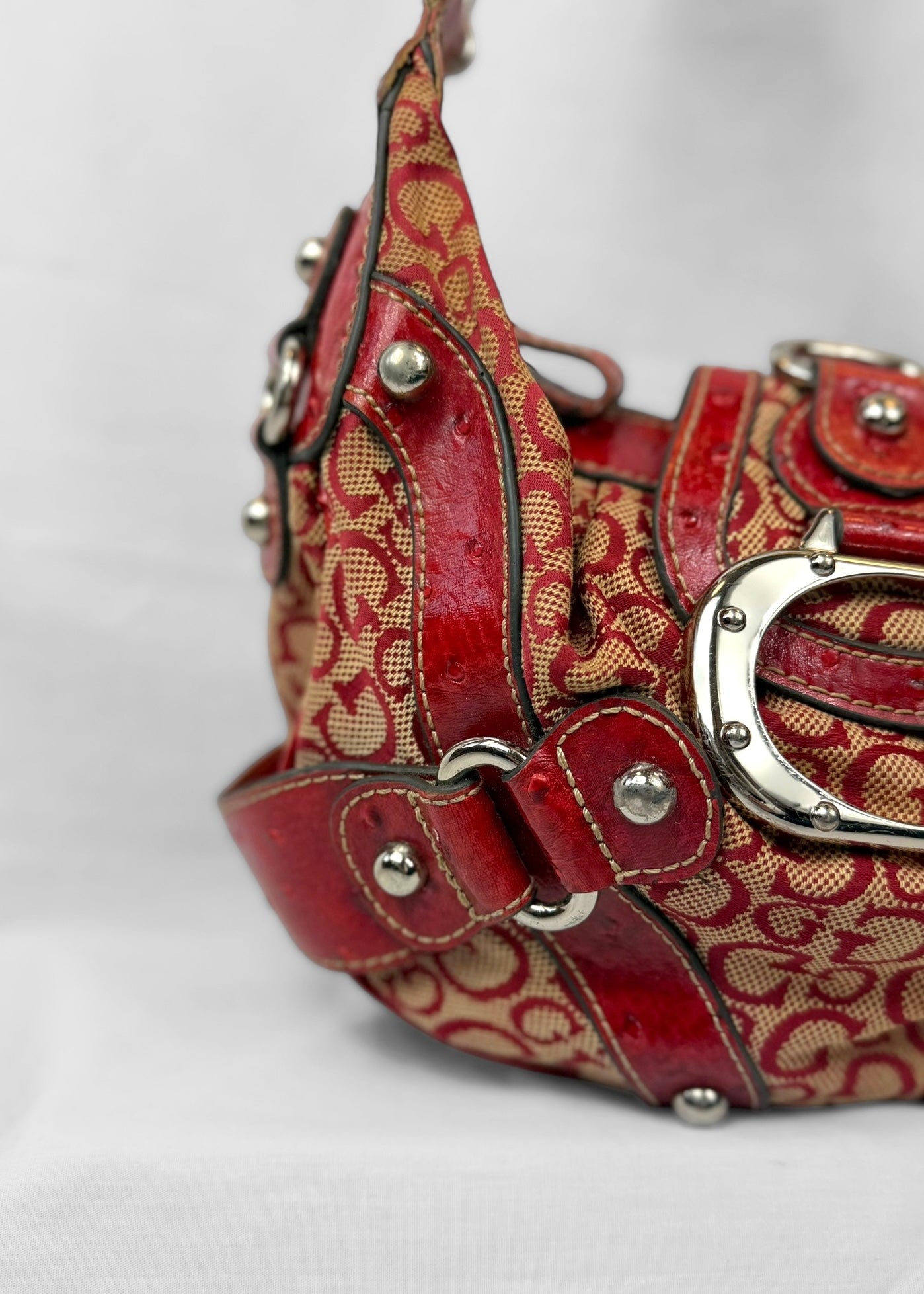 Rare Vintage Guess Bag in Red Monogram with G Buckle