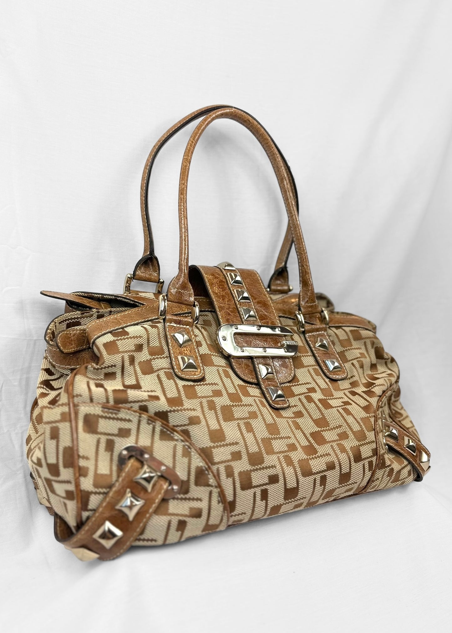Vintage Guess Bag in Brown Monogram Silver Details