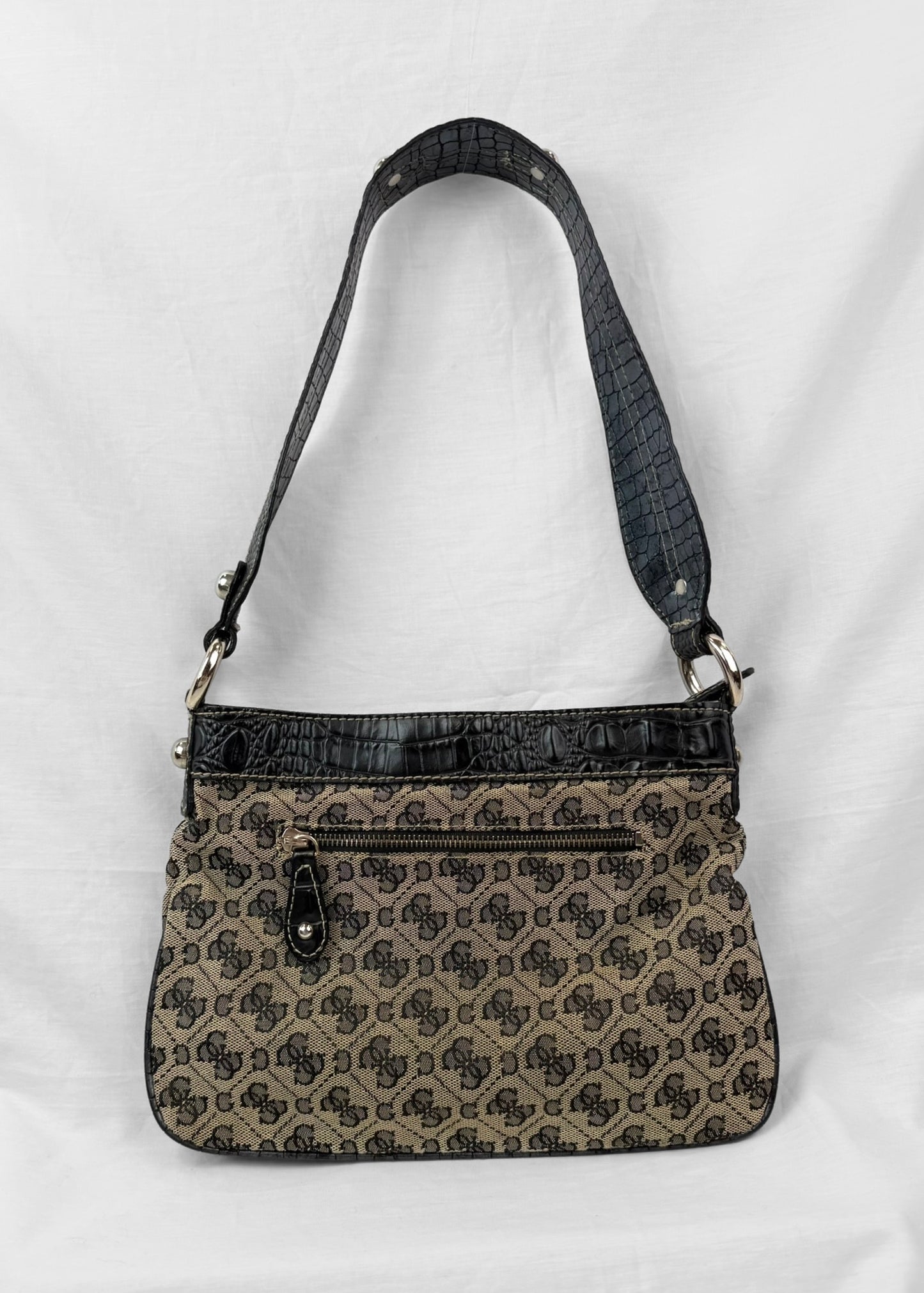 Vintage Guess Bag Black Monogram Buckle G