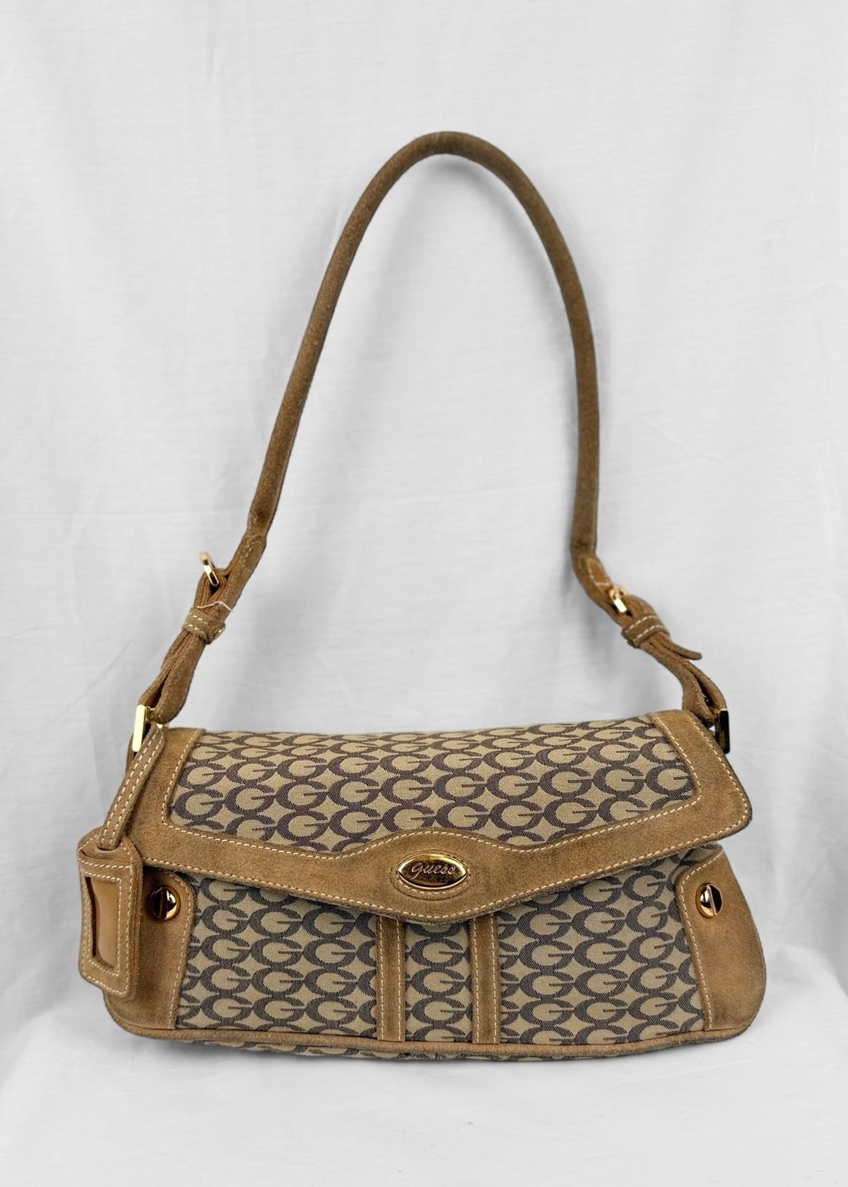 Vintage Guess Bag in Brown Suede and Gold