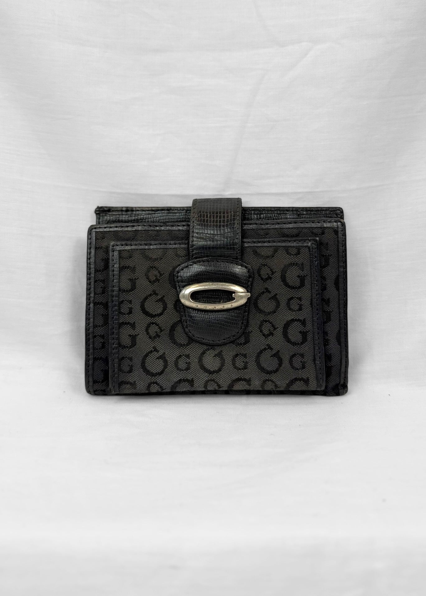 Vintage Guess Wallet in Black Monogram Silver