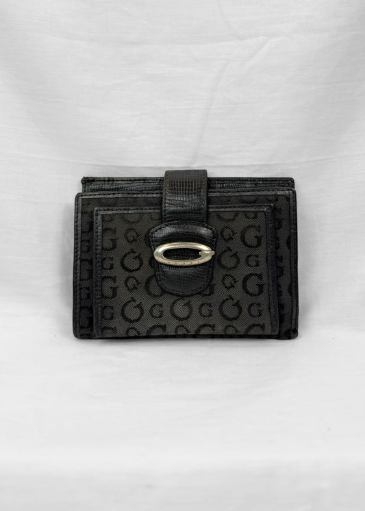 Vintage Guess Wallet in Black Monogram Silver