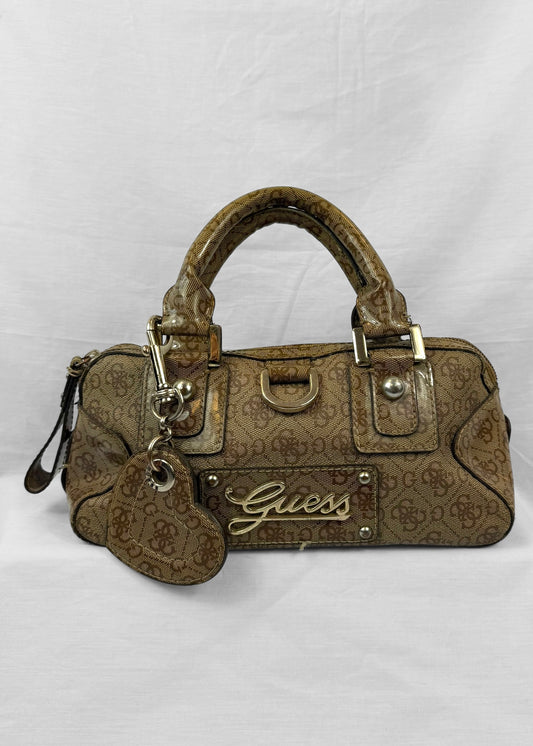 Vintage Guess Bag Brown Monogram with Heart Charm