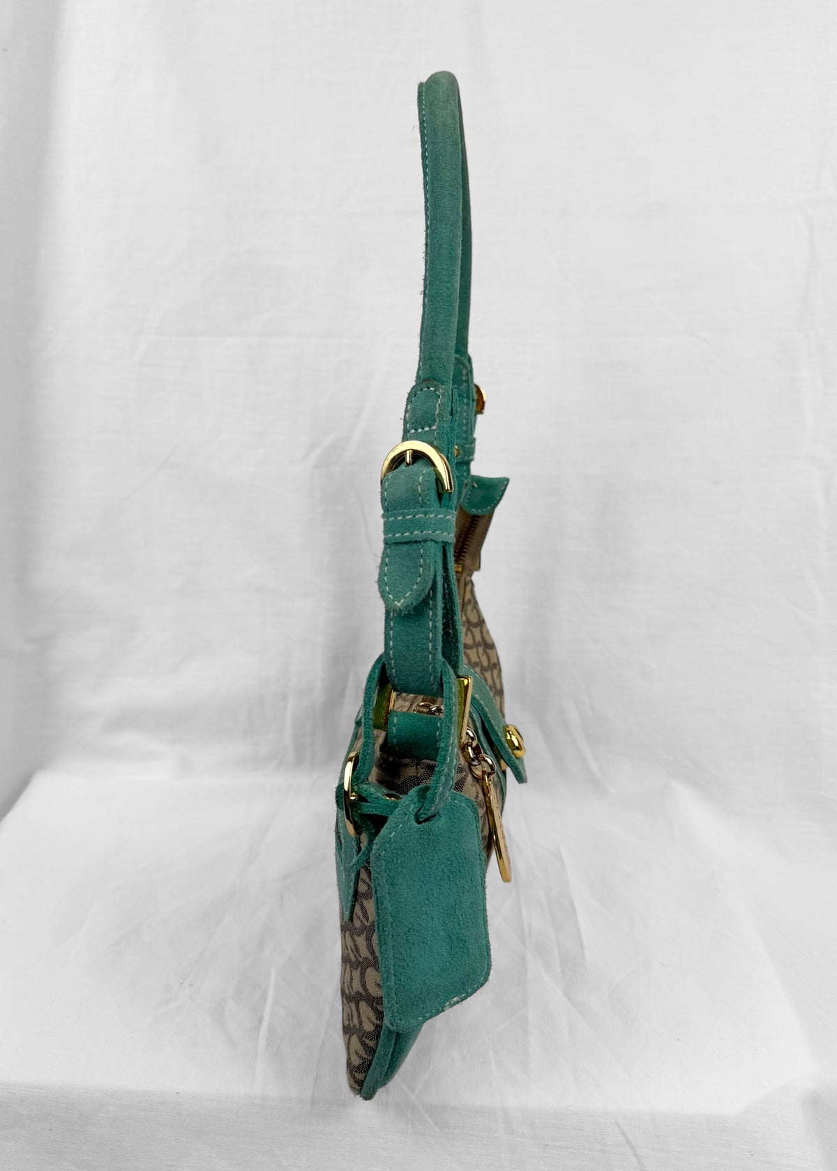 RARE Vintage Guess Bag Turquoise Suede Gold Details
