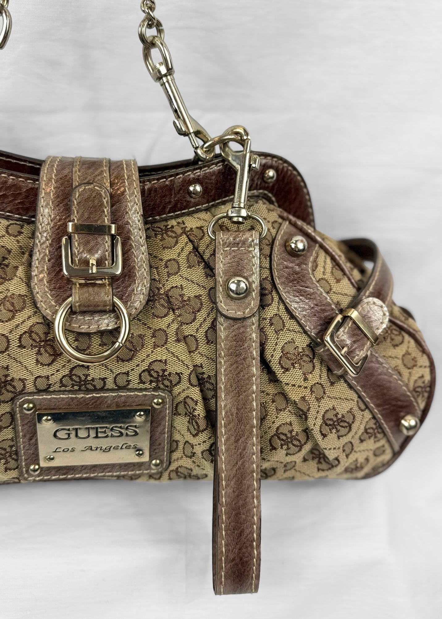 Rare Vintage Guess Bag in Brown Monogram and Silver Chain