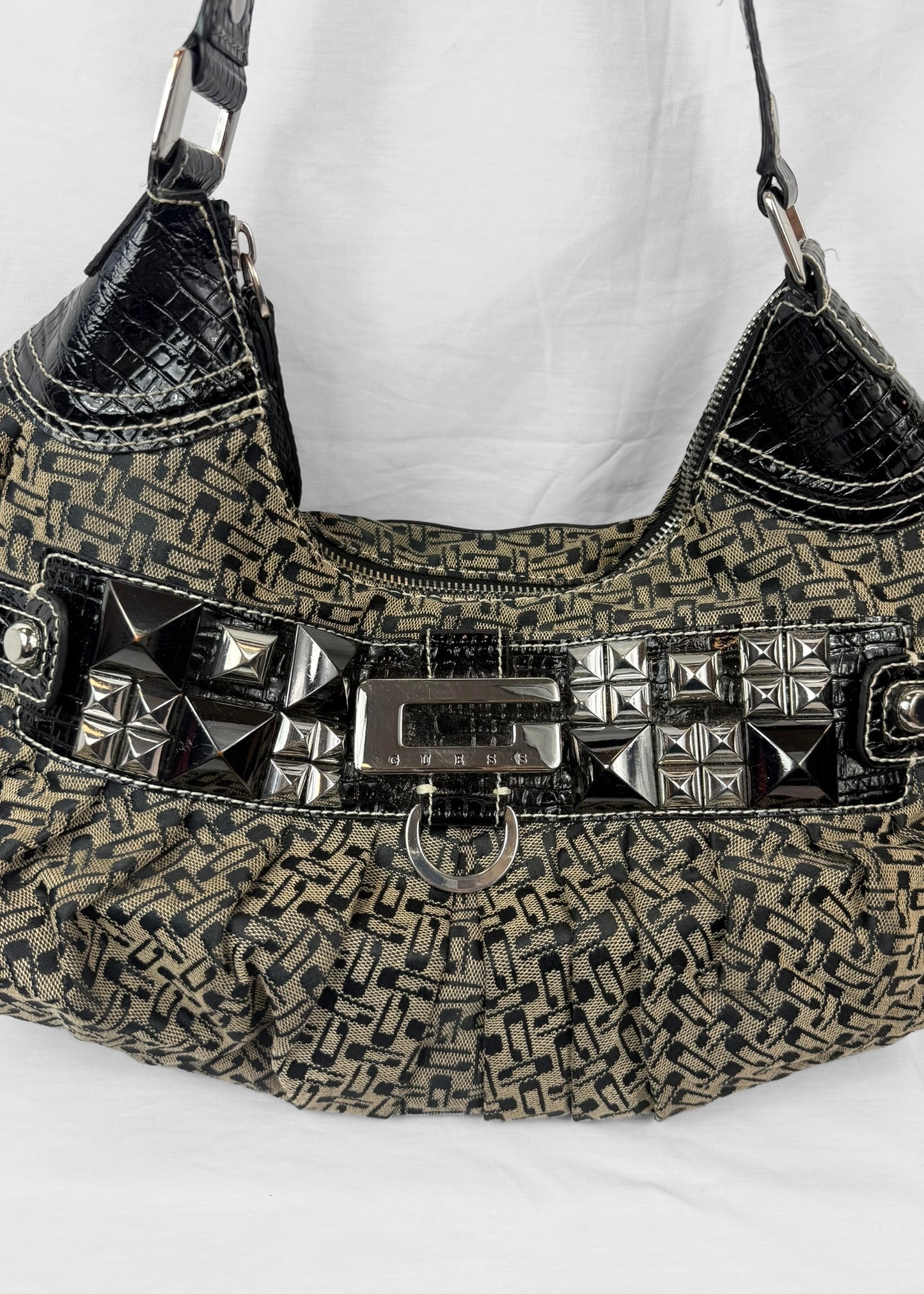 Vintage Guess Black Monogram Studded Shoulderbag