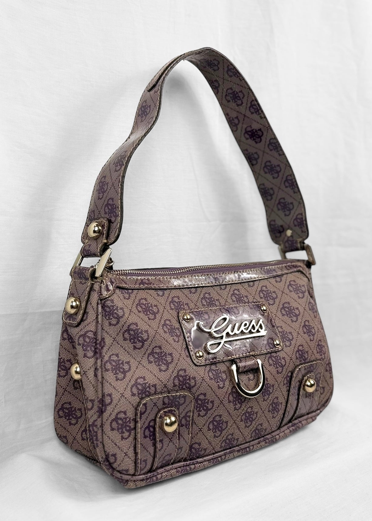 Guess Bag in Purple Monogram and Silver