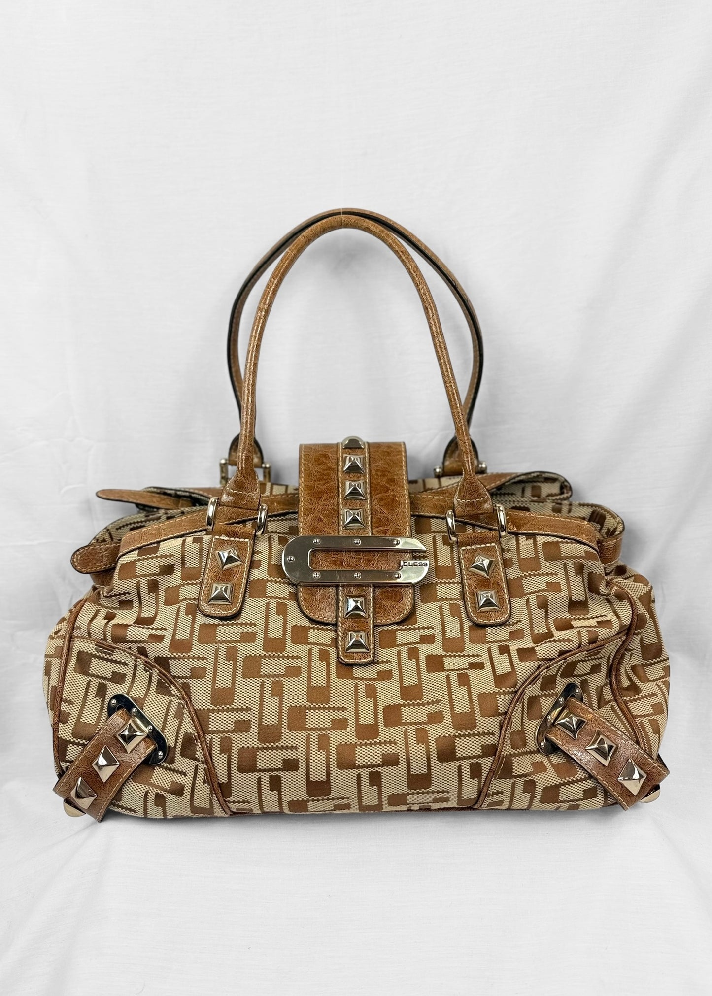 Vintage Guess Bag in Brown Monogram Silver Details