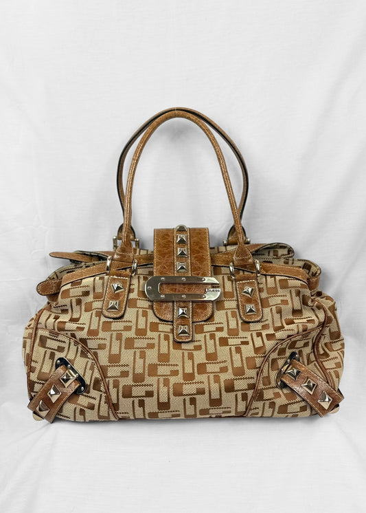 Vintage Guess Bag in Brown Monogram Silver Details