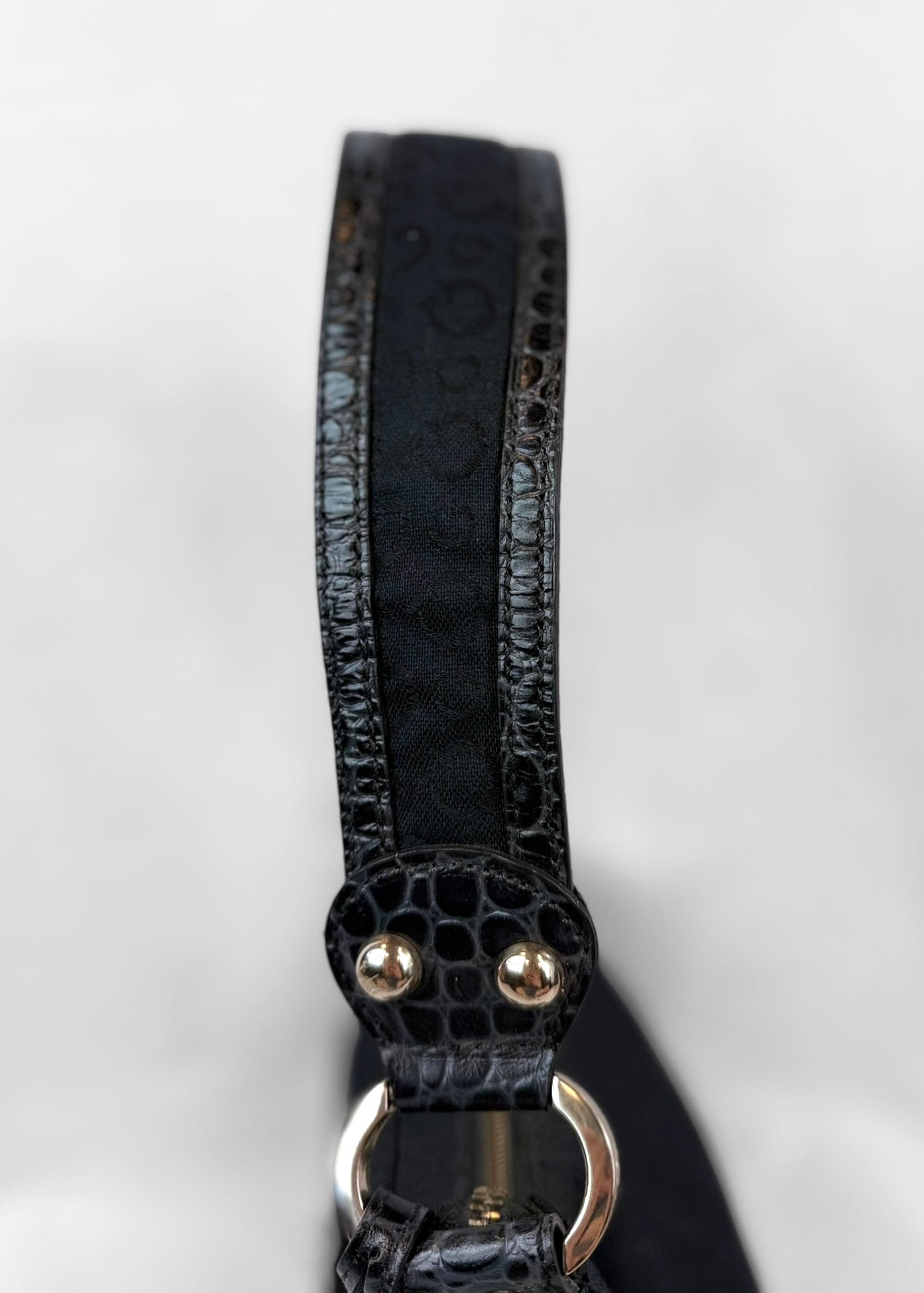 Vintage Guess Bag in Black Monogram Croco and Silver