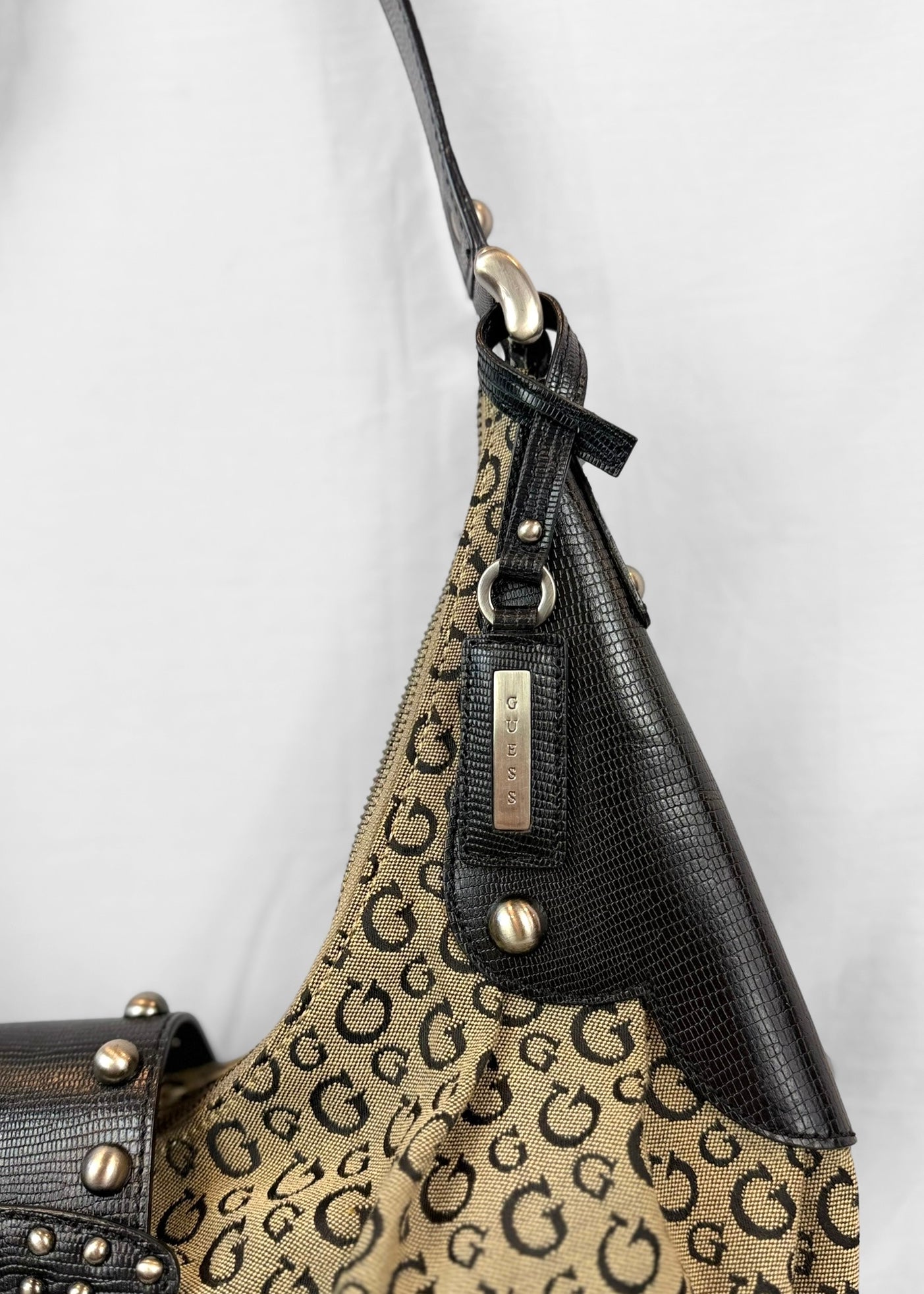 Vintage Guess Bag in Black Monogram and Studs