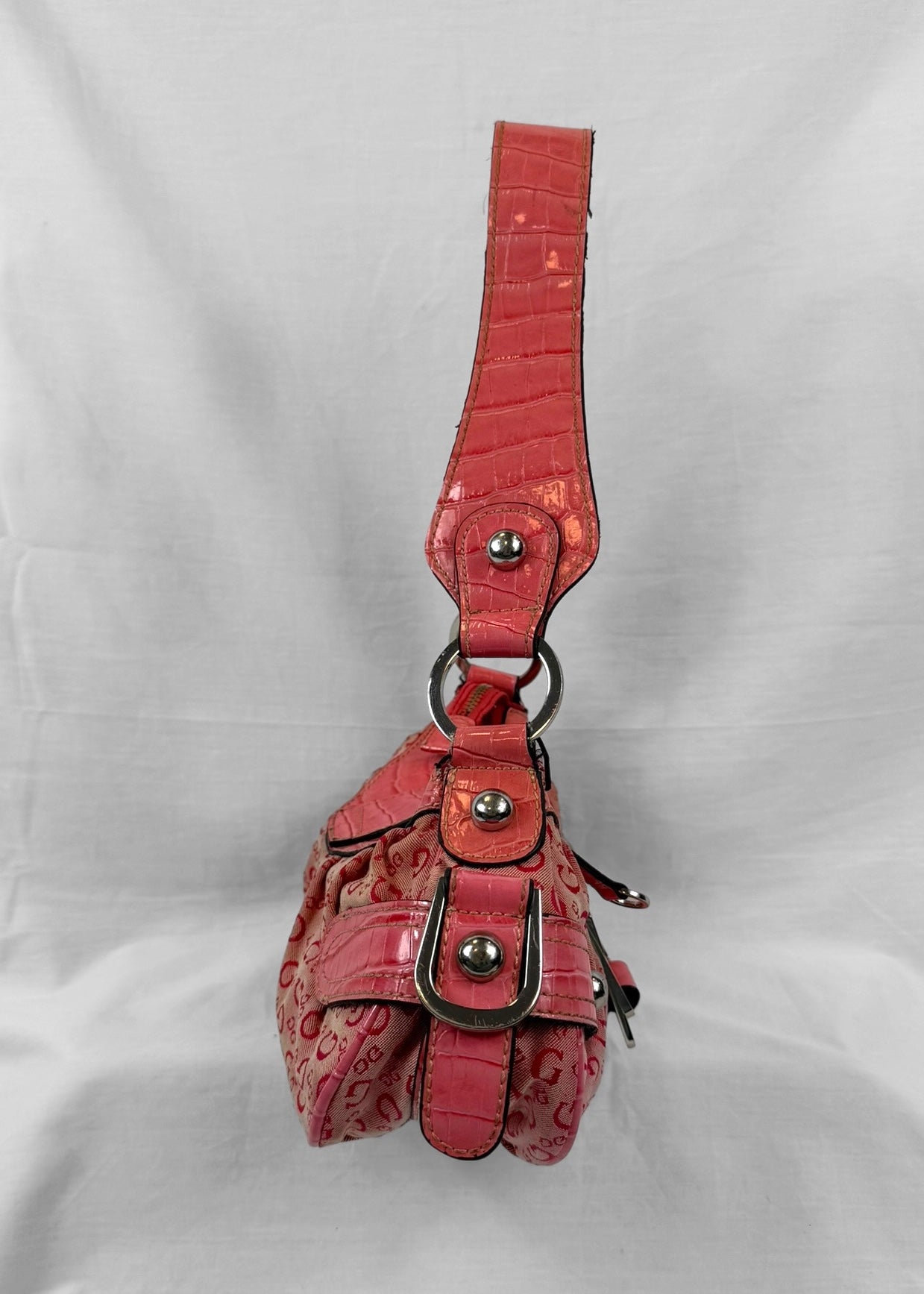 Vintage Guess Bag in Pink Monogram and Silver Details