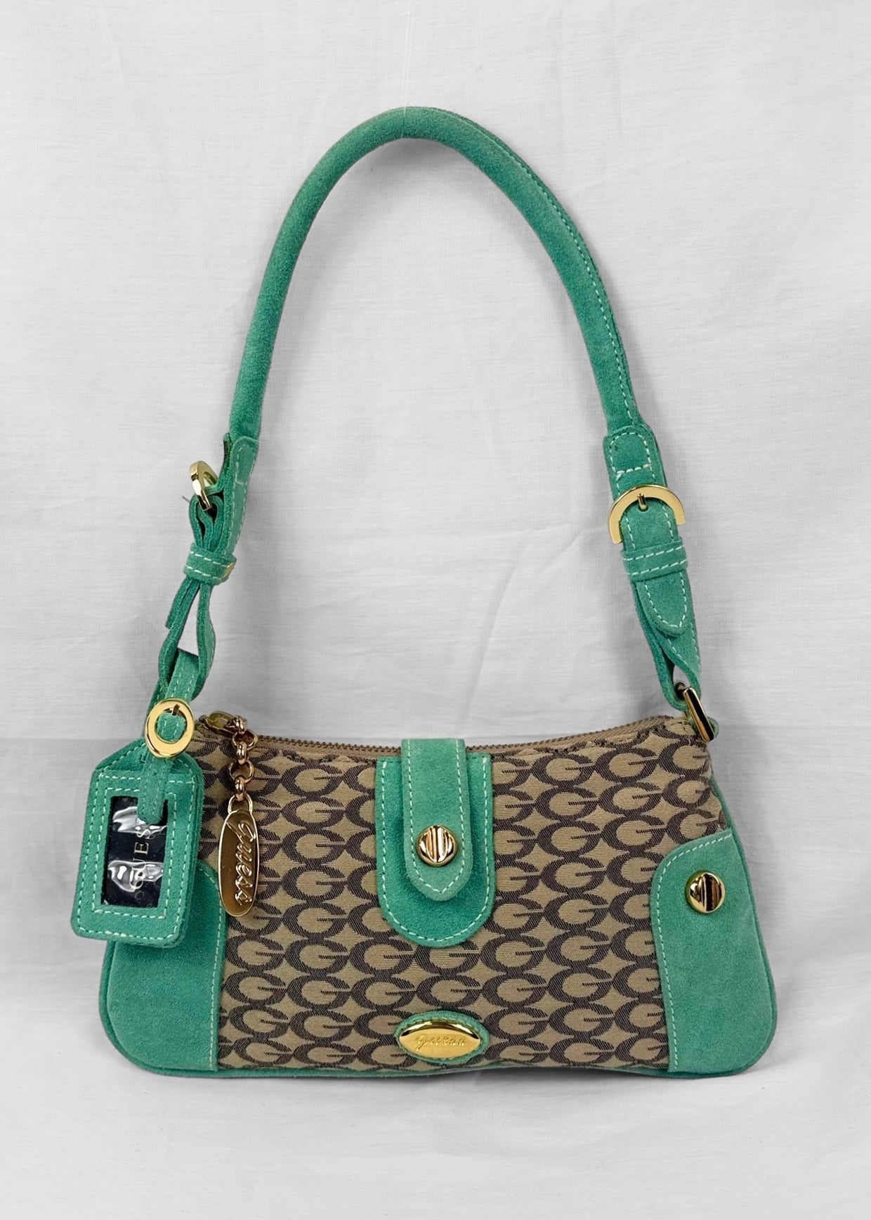 RARE Vintage Guess Bag Turquoise Suede Gold Details